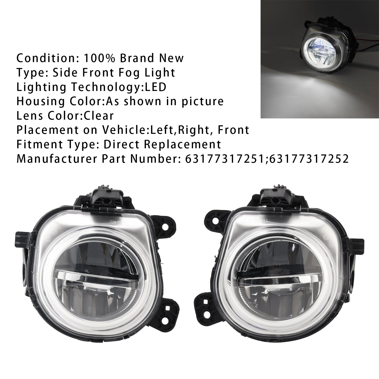 Pár LED predné hmlové svetlá pre BMW X3 F25 X4 F26 X5 F15 X6 F16 63177317252