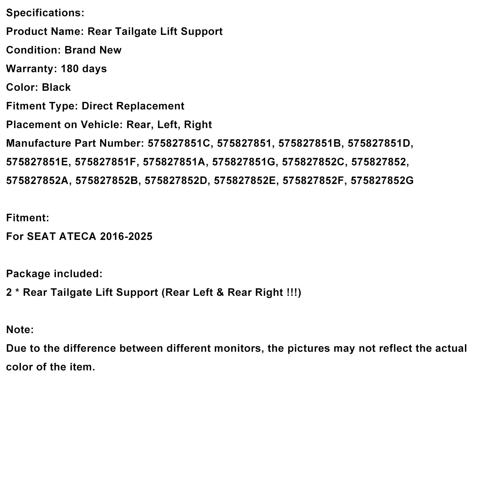 2016-2025 Seat Ateca Electric Tailgate Boot Struts 575827852D 575827851D