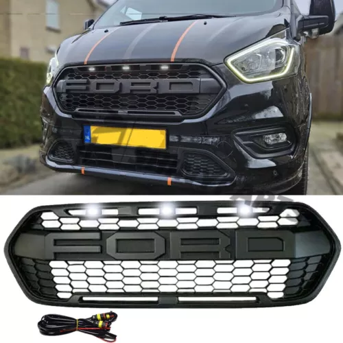 2018-2023 Ford Transit Custom Trail W/ 3LED Matte Black Front Bumper Grille Raptor Style