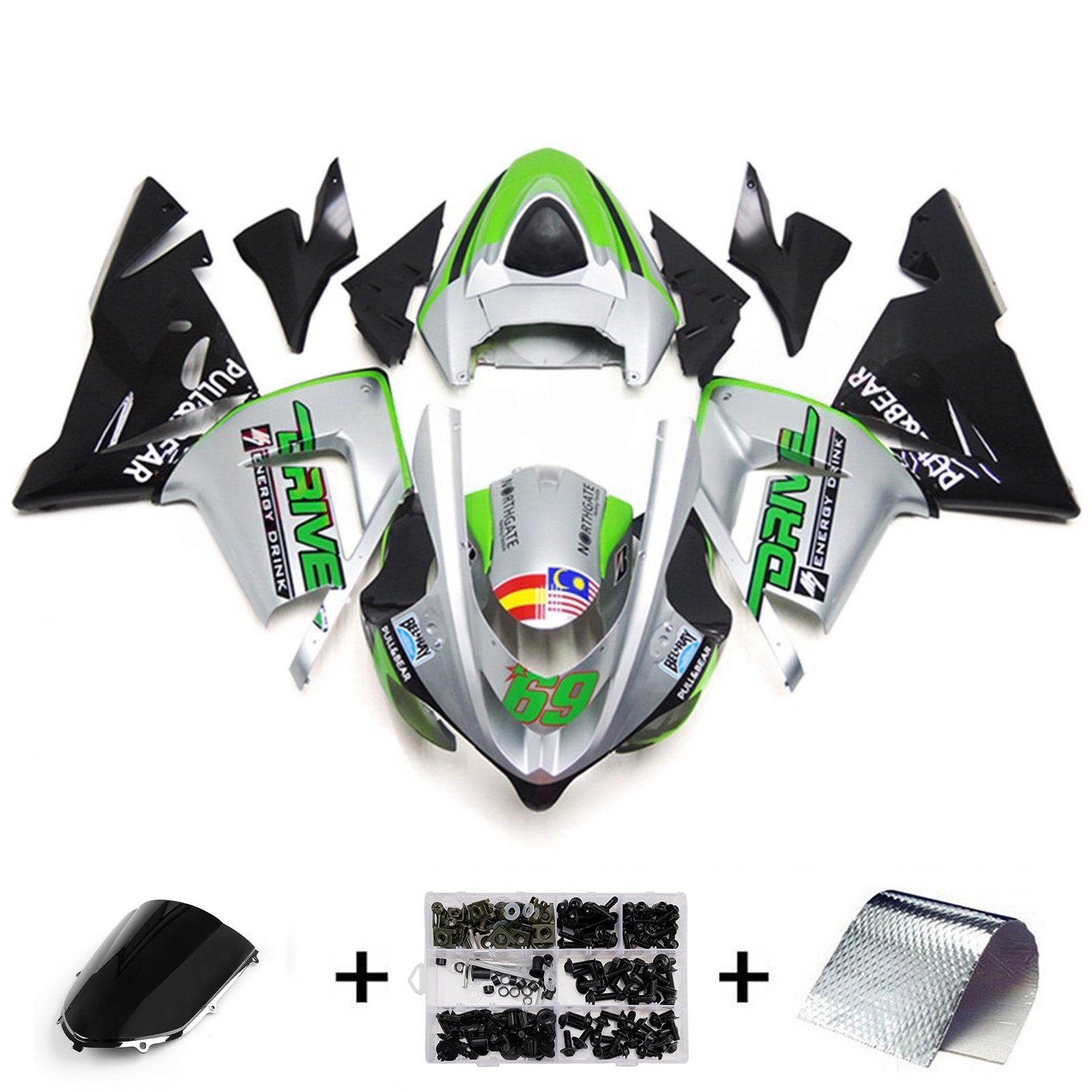 Injection Fairing Kit Bodywork Plastic ABS fit For Kawasaki ZX10R 2004-2005
