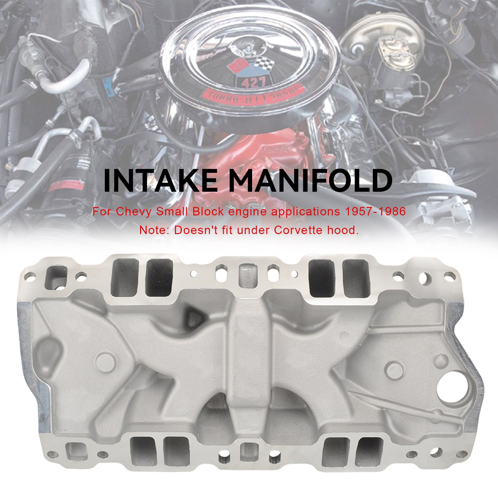 Dual Plane Inlaatspruitstuk geschikt voor Chevy Small Block 305 327 350 400 57-86 High Rise