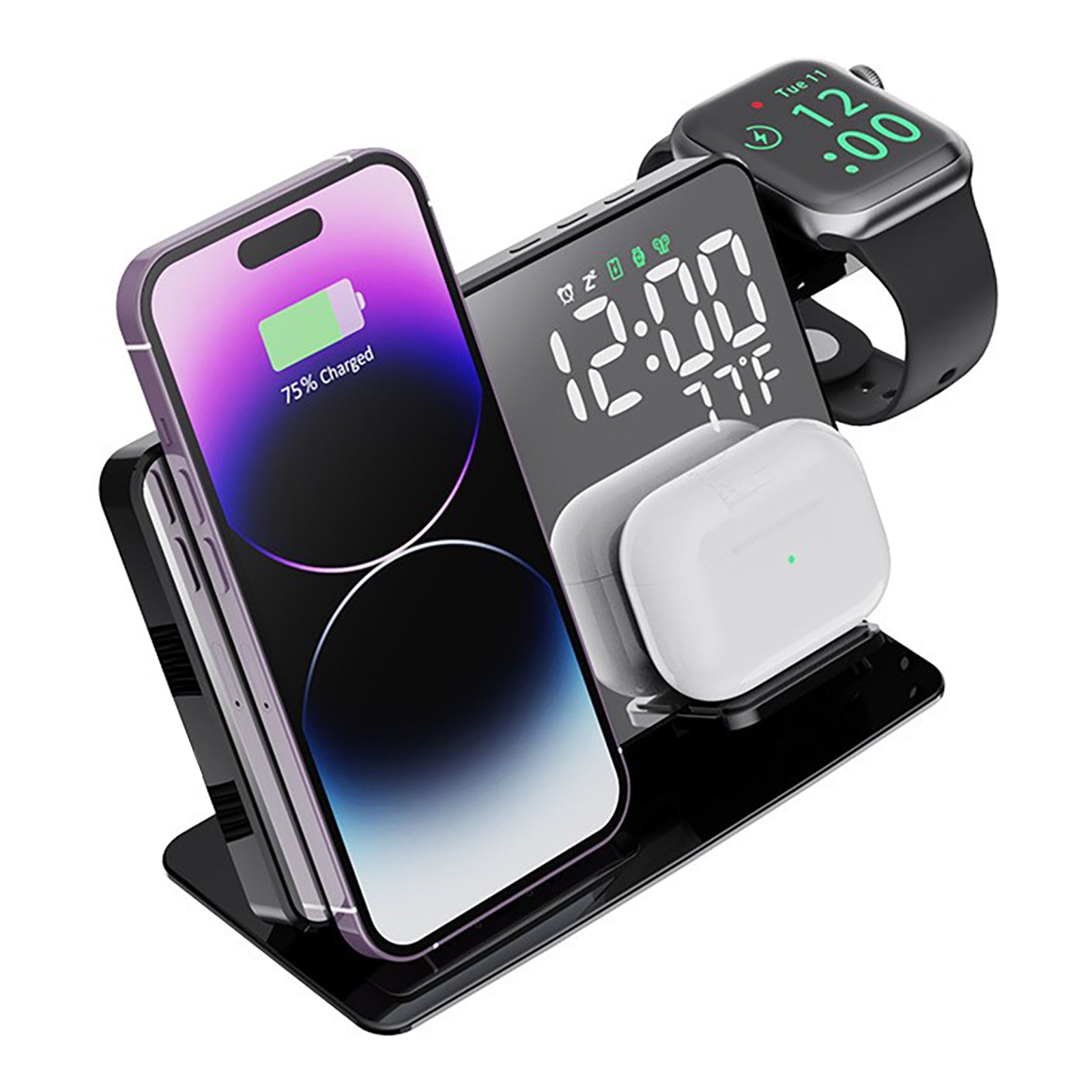 6-in-1 Wireless Charging Station Charger Clock for iPhone 17 16 15 Apple Watch