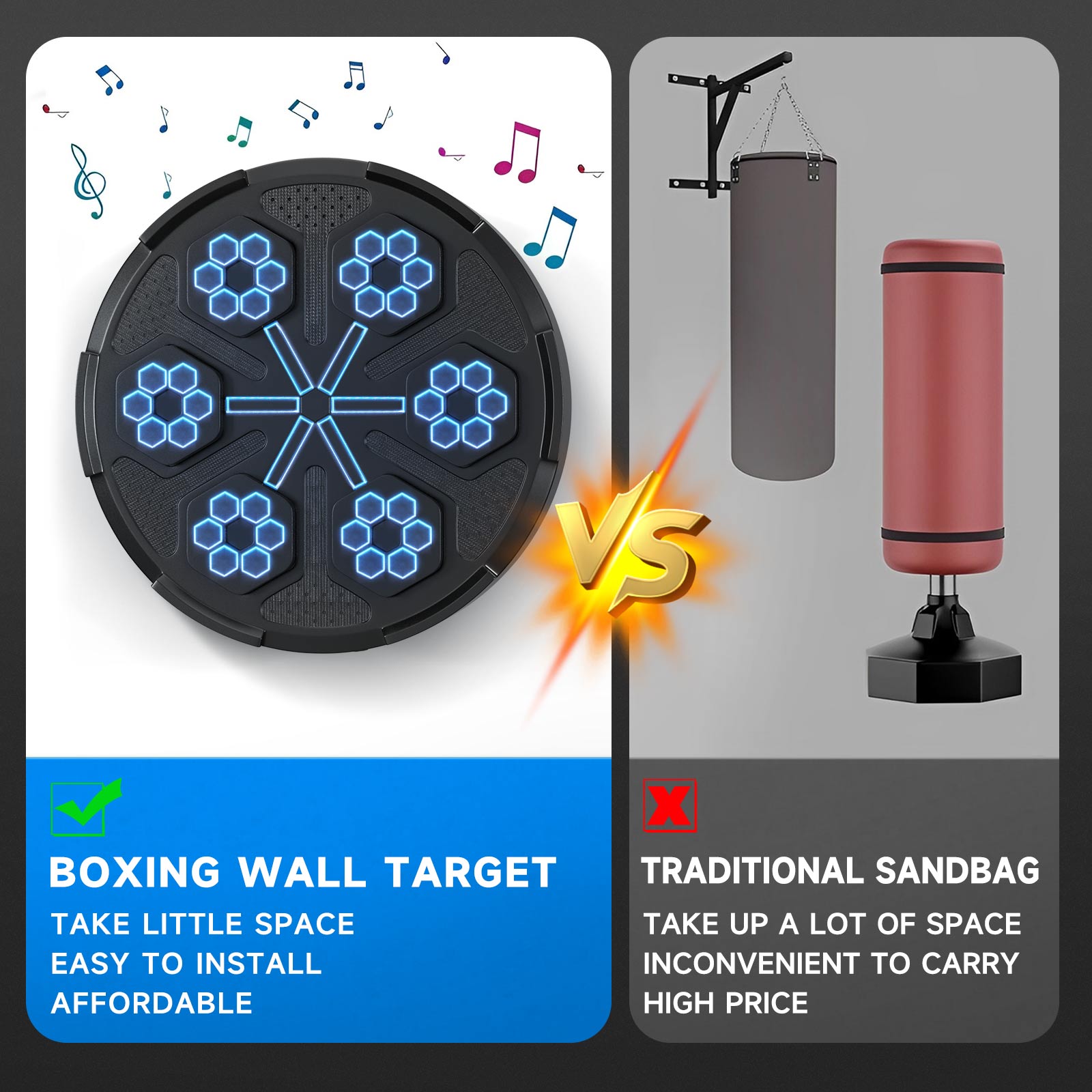 Wall Mount Boxing Training Target Rechargeable Bluetooth Music Indoor React Exercise Machine