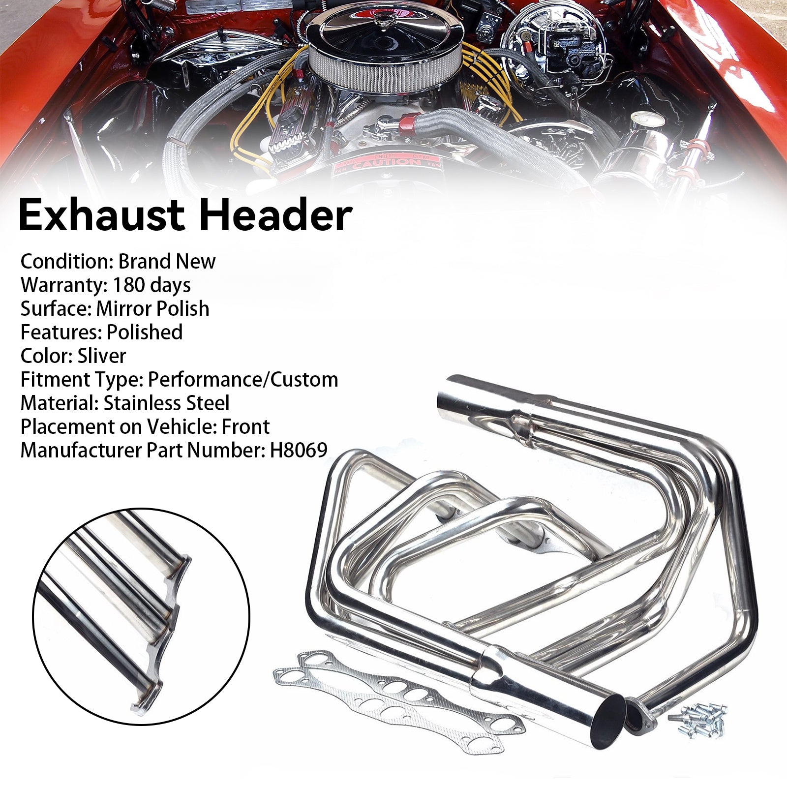 1-5/8" Grenrörshuvud i rostfritt stål passar Chevy Small Block Roadster Sprint