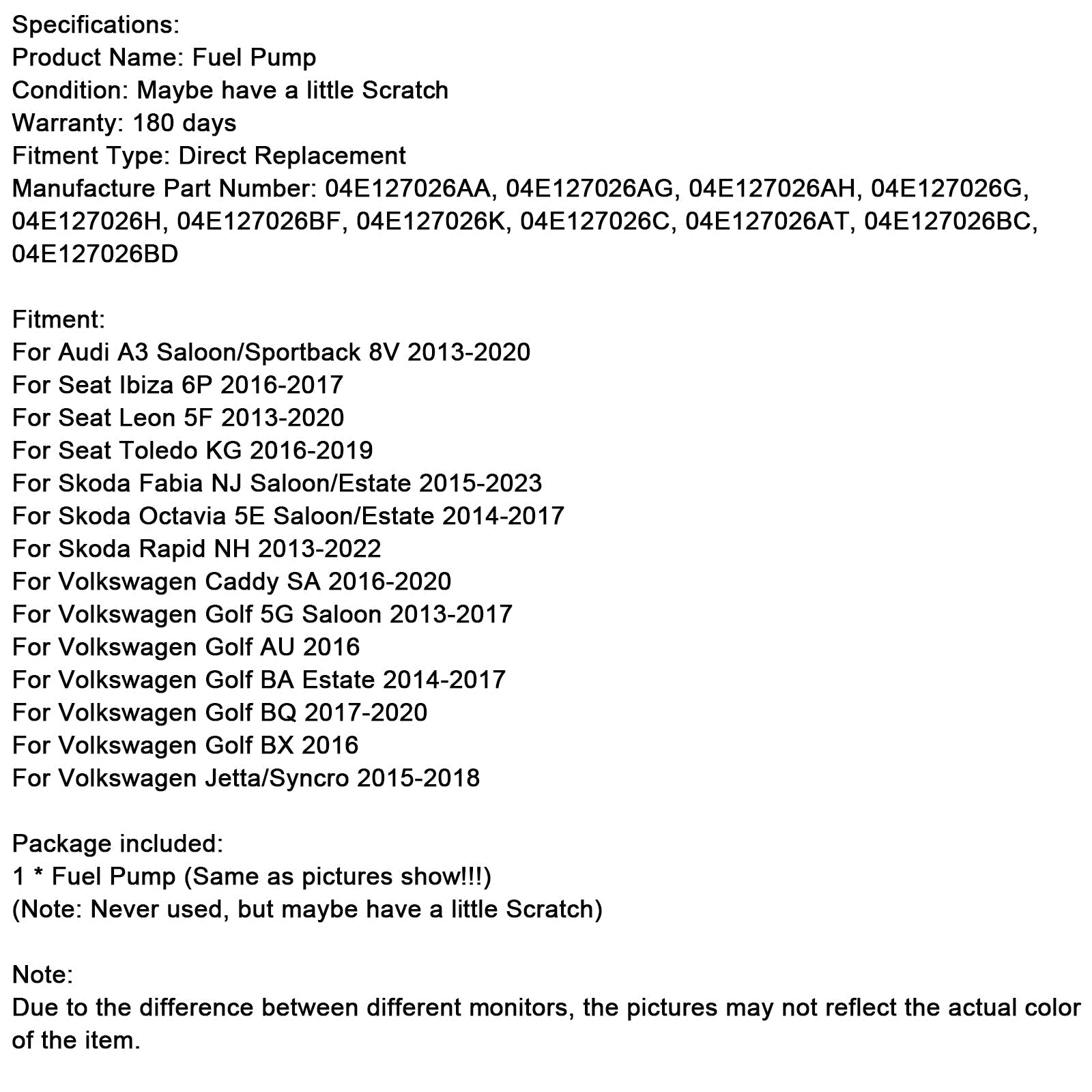 2016-2017 Audi A4/S4 1.4T høyt trykk drivstoffpumpe 04E127026AP