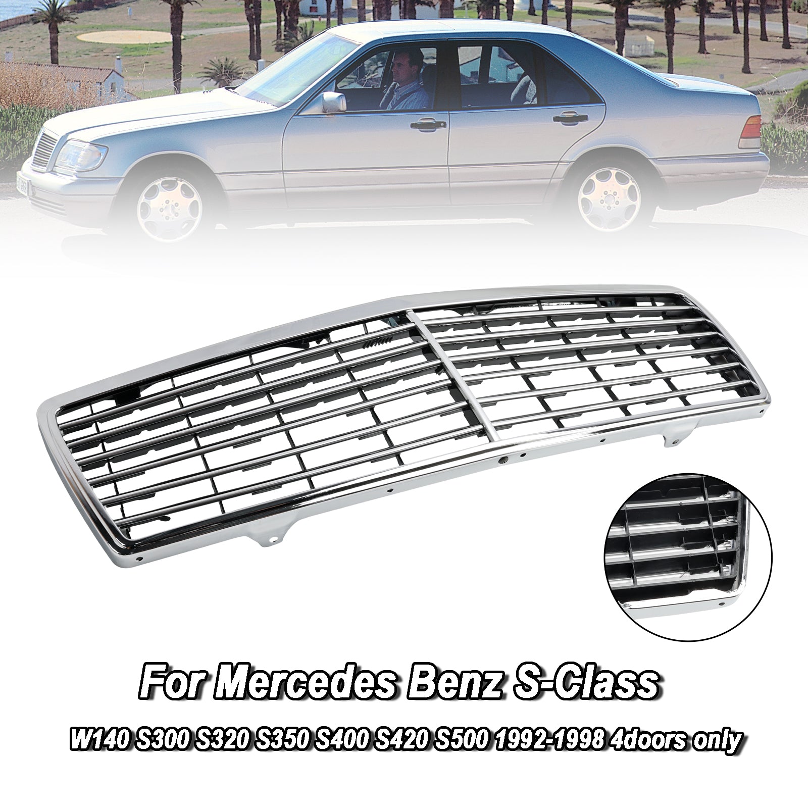 Mercedes Benz Classe S 1992-1998 W140 Grille de pare-chocs avant chromée