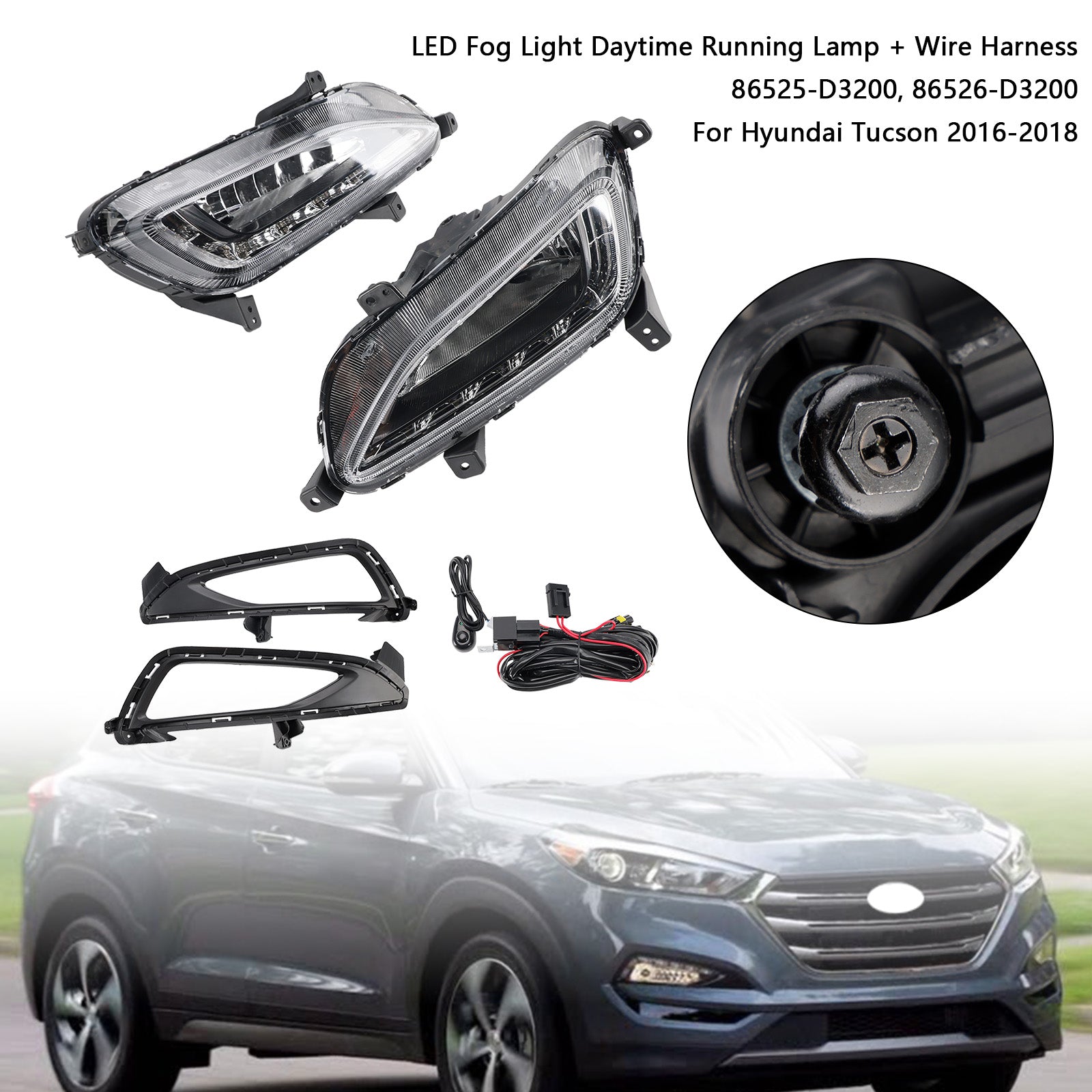 2016-2018 Hyundai Tucson LED-dimljus främre stötfångare med DRL 86525-D3200 5000K-7000K