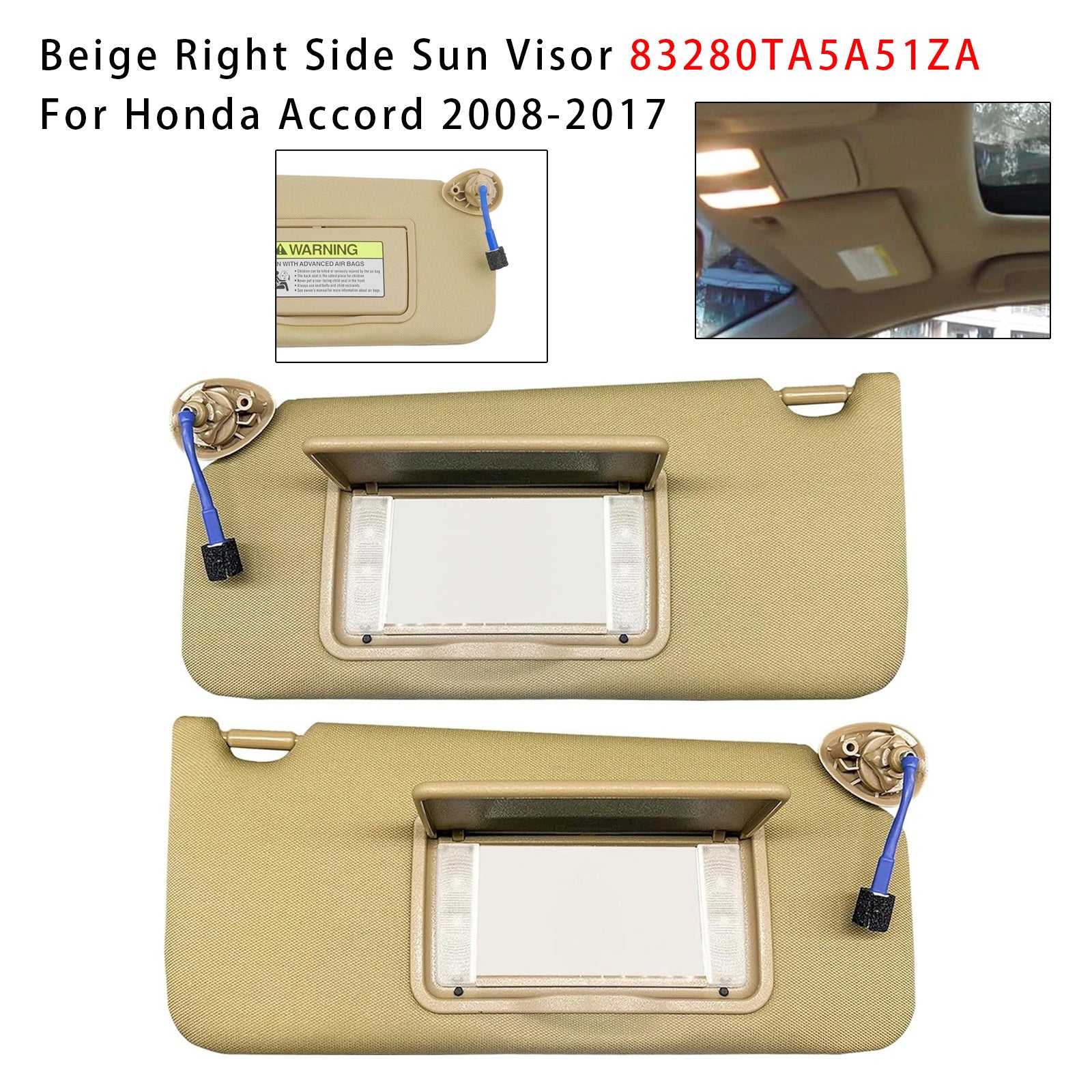 2008-2017 Honda Accord Pair Of Beige Sun Visor 83280TA5A51ZA