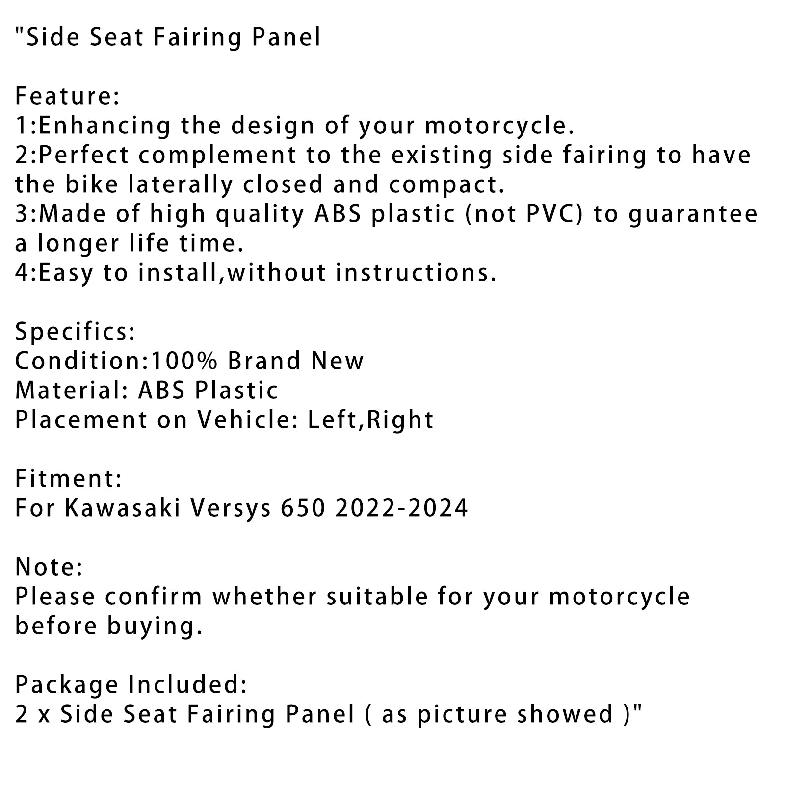 2022-2024 Kawasaki Versys 650 KLE650 Sidesete Fairing Panel Cowl