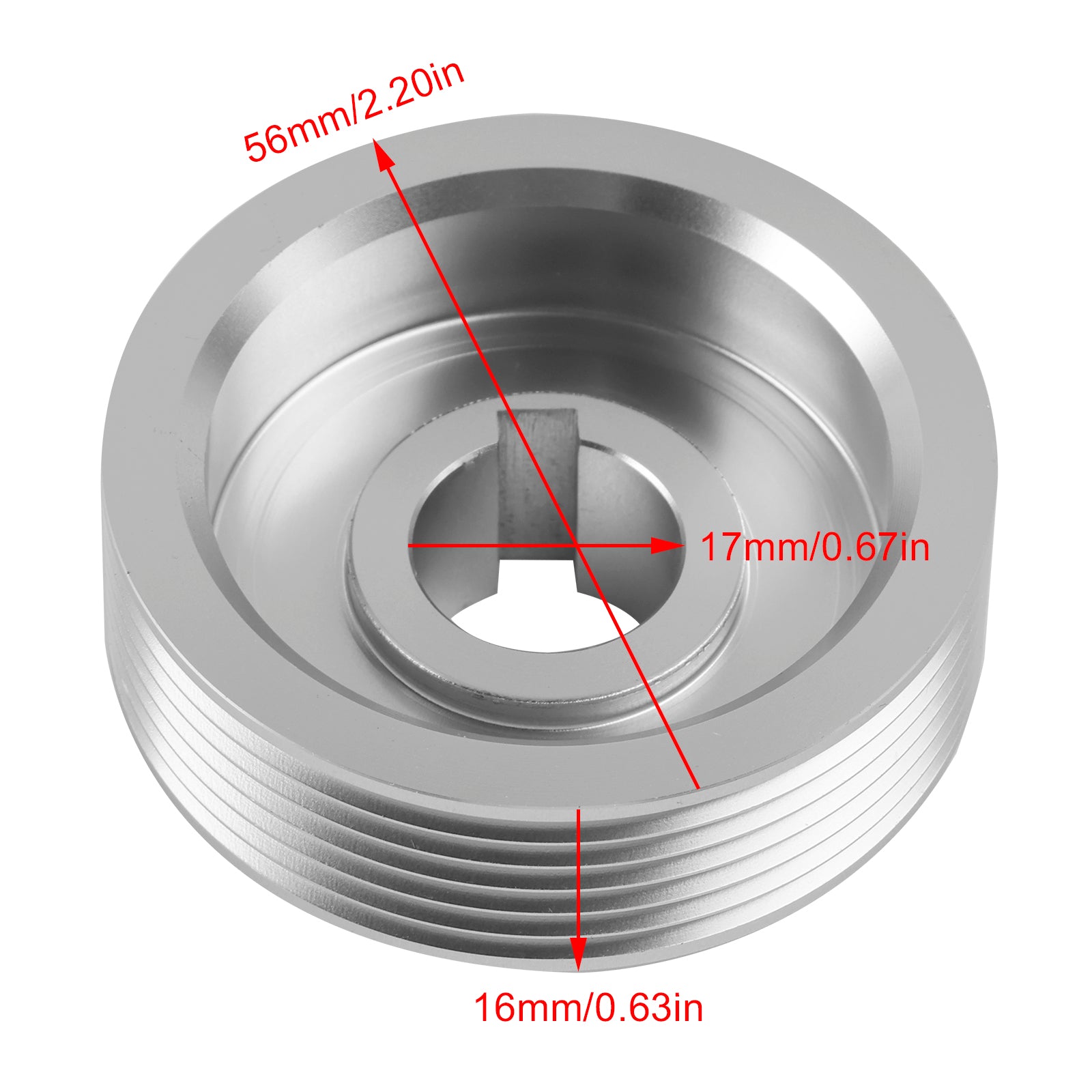 22-560/580 Polia com chave O OD é de 56 mm e o furo é de 17 mm