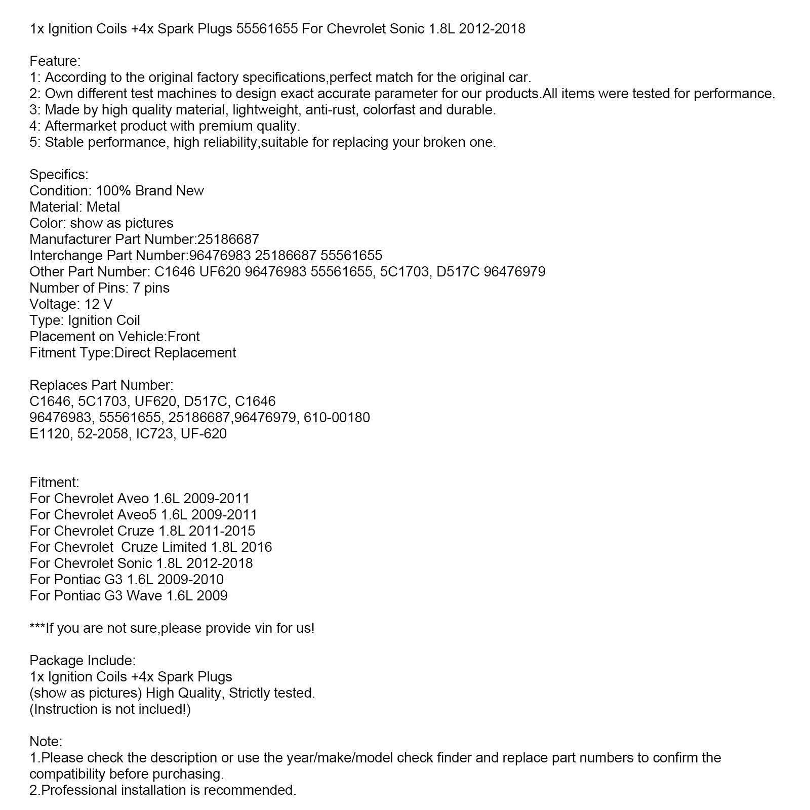 2009-2010 Pontiac G3 1,6L 1x zapaľovacie cievky +4x zapaľovacie sviečky 55561655
