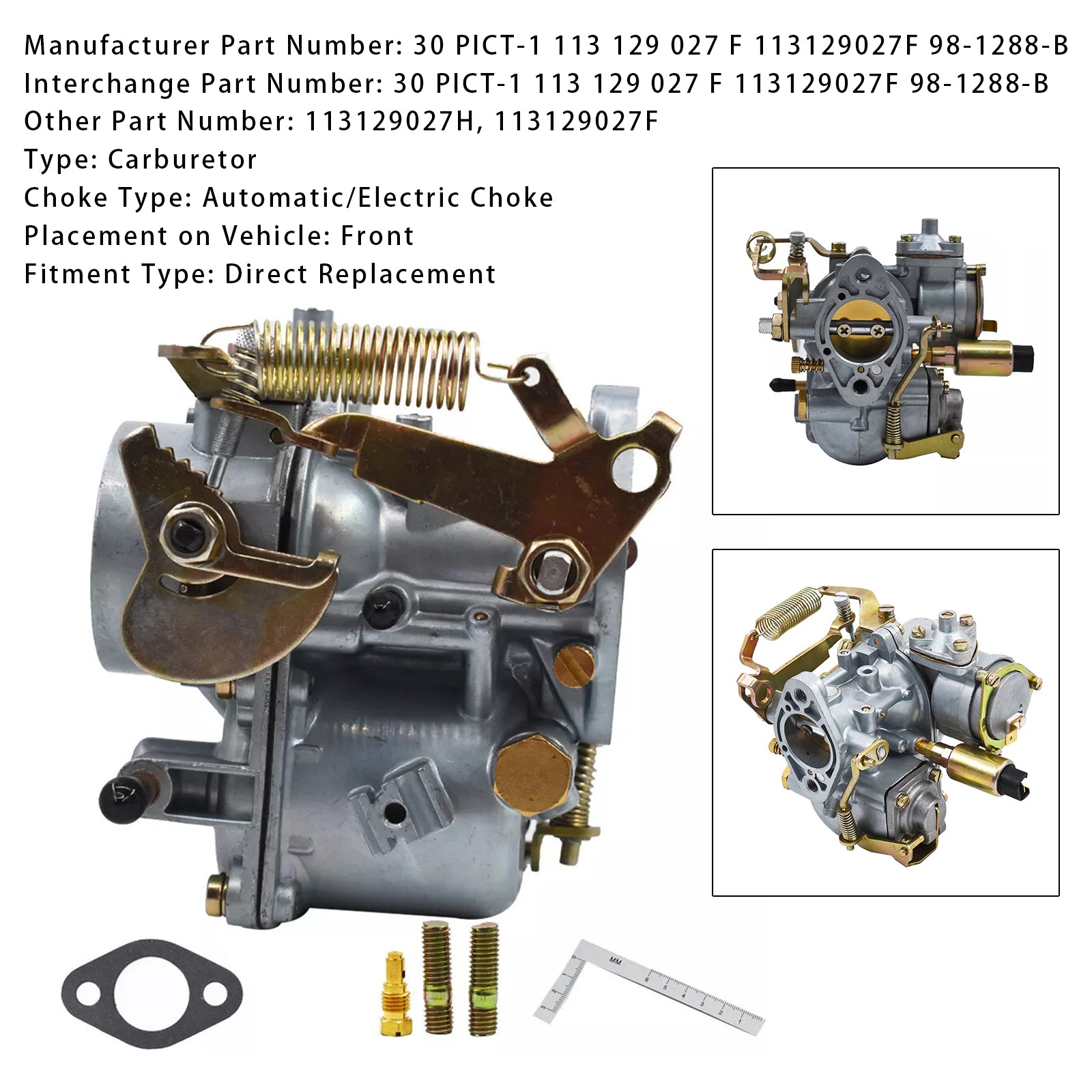 30 Pict-1 Carburetor Kit Electric Choke 113129027F For VW Beetle Bug Bus
