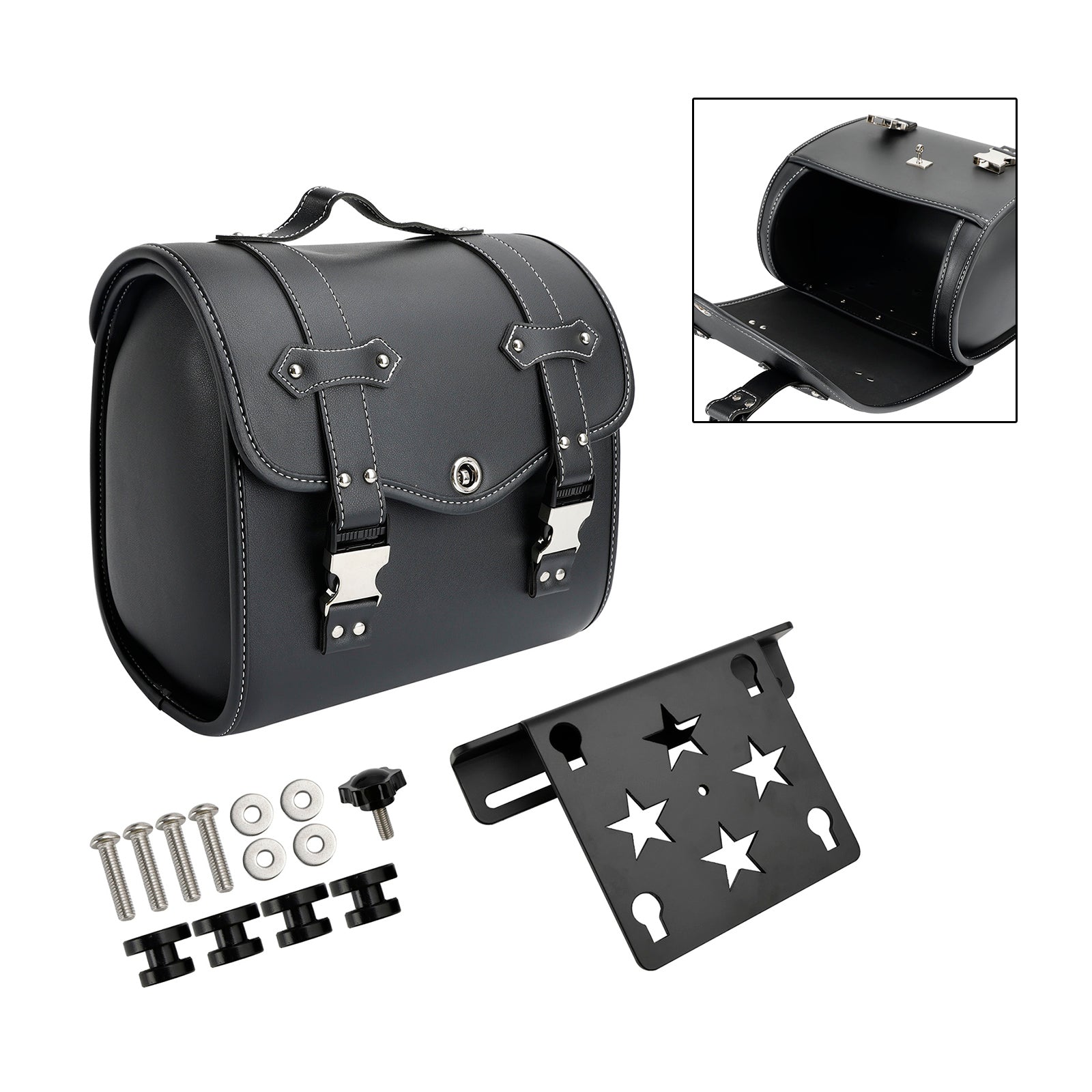 Saddlebag & Brcket Kit Side Storage Universal Quick Release Black For Motor