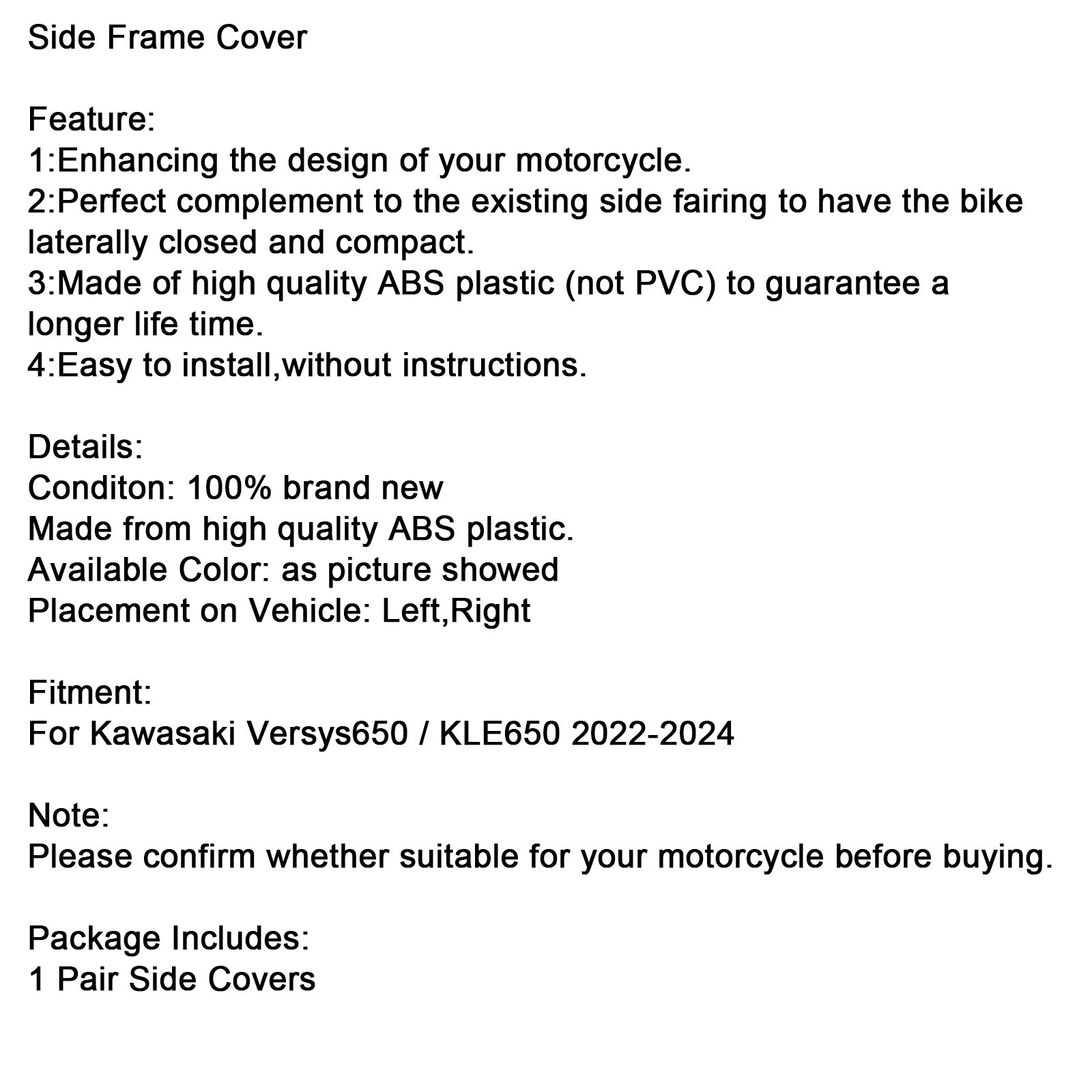 2022-2024 Kawasaki Versys 650 KLE650 Side Frame Panel Guard Fairings Cover