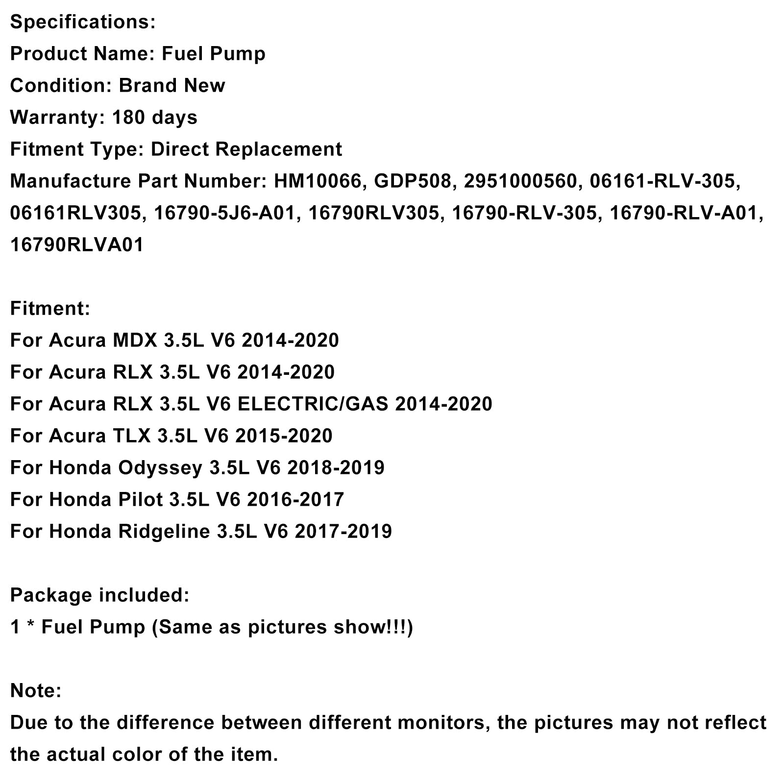 Hogedrukbrandstofpomp 16790-5J6-A01 Fit Acura MDX 3.5L Fit Odyssey