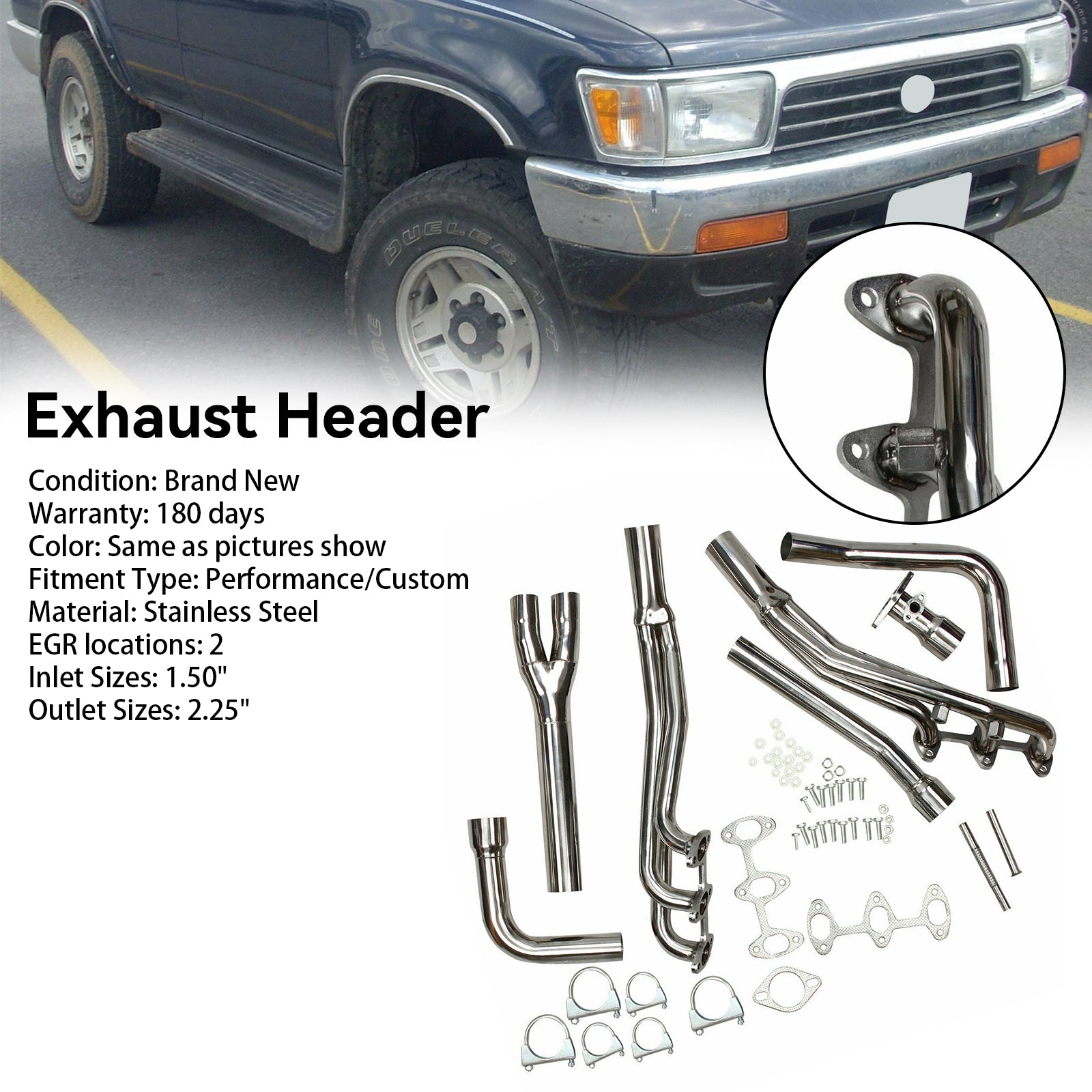Cabeçalhos do coletor de escape em aço inoxidável Toyota 4Runner Pickup 1988-1995 3.0L V6