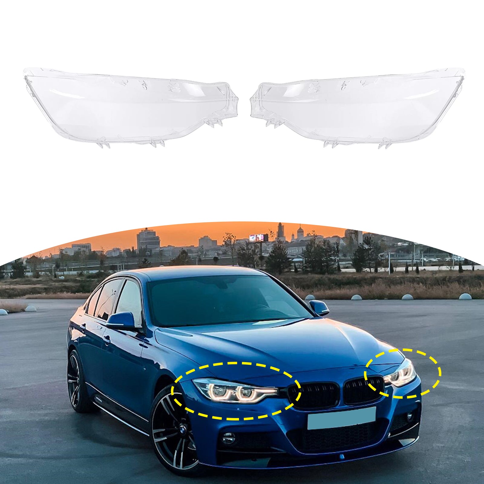 2016-2018 BMW Serie 3 F30 2PCS Faro de xenón Cubierta de lente transparente