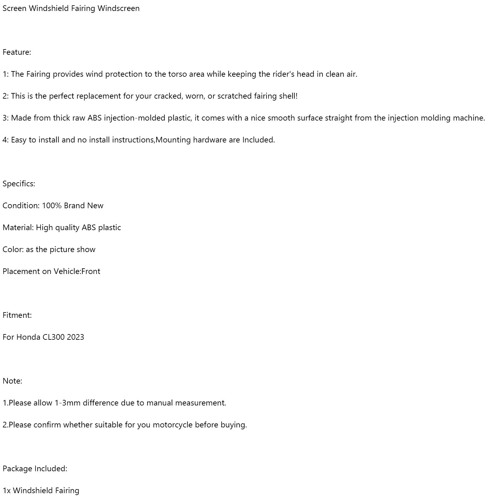 2023 Winkering de pare-brise Honda CL300