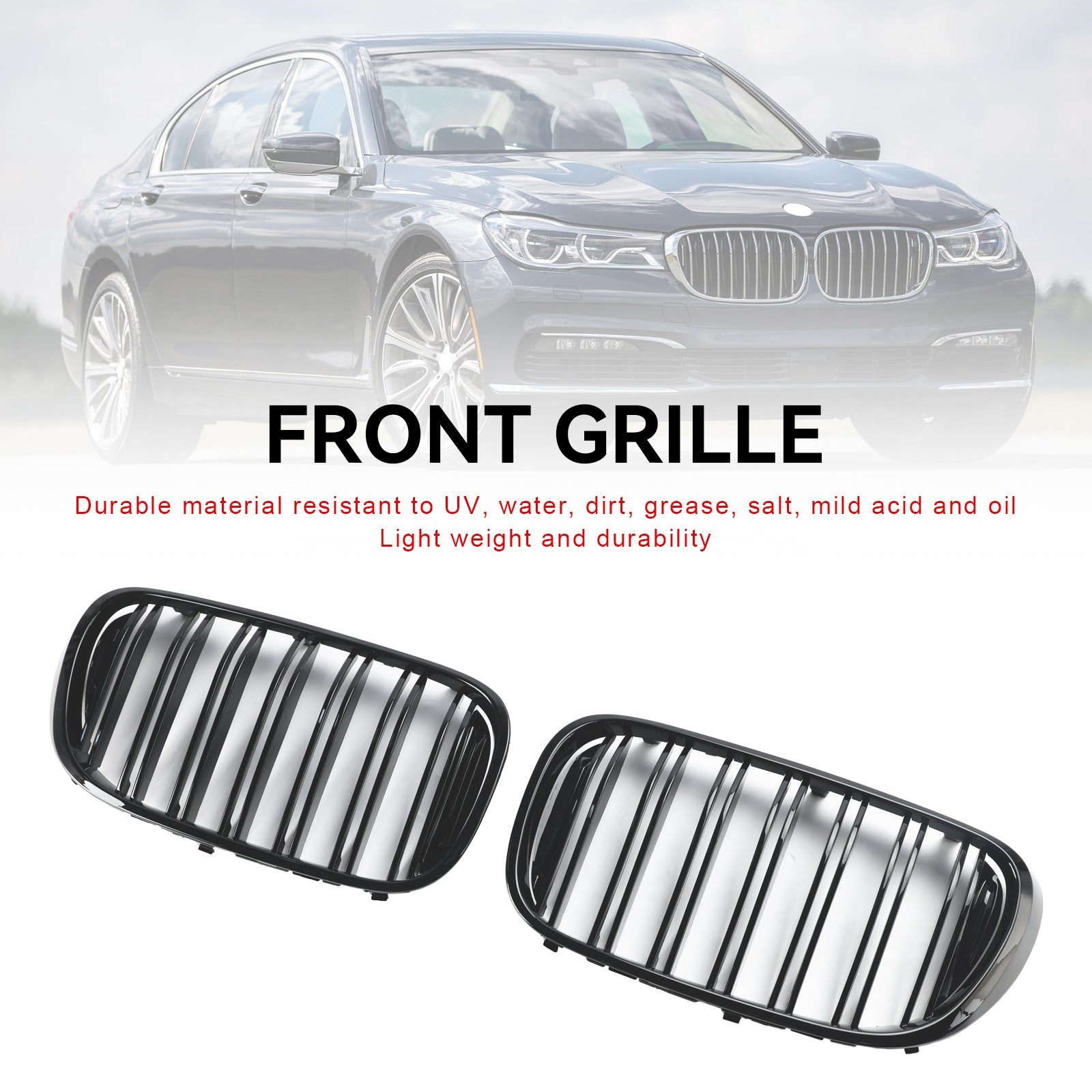 07.2015-01.2019 BMW 7-serie G11 Langhjulsbase Pre-Facelift Black 2 Slat Front Kidney Grill Grille