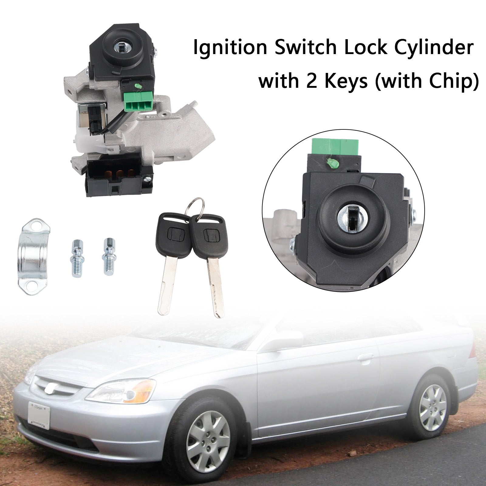 Ignition Switch Lock Cylinder with 2 Keys (with Chip) For Honda Civic 1.3L 1.7L