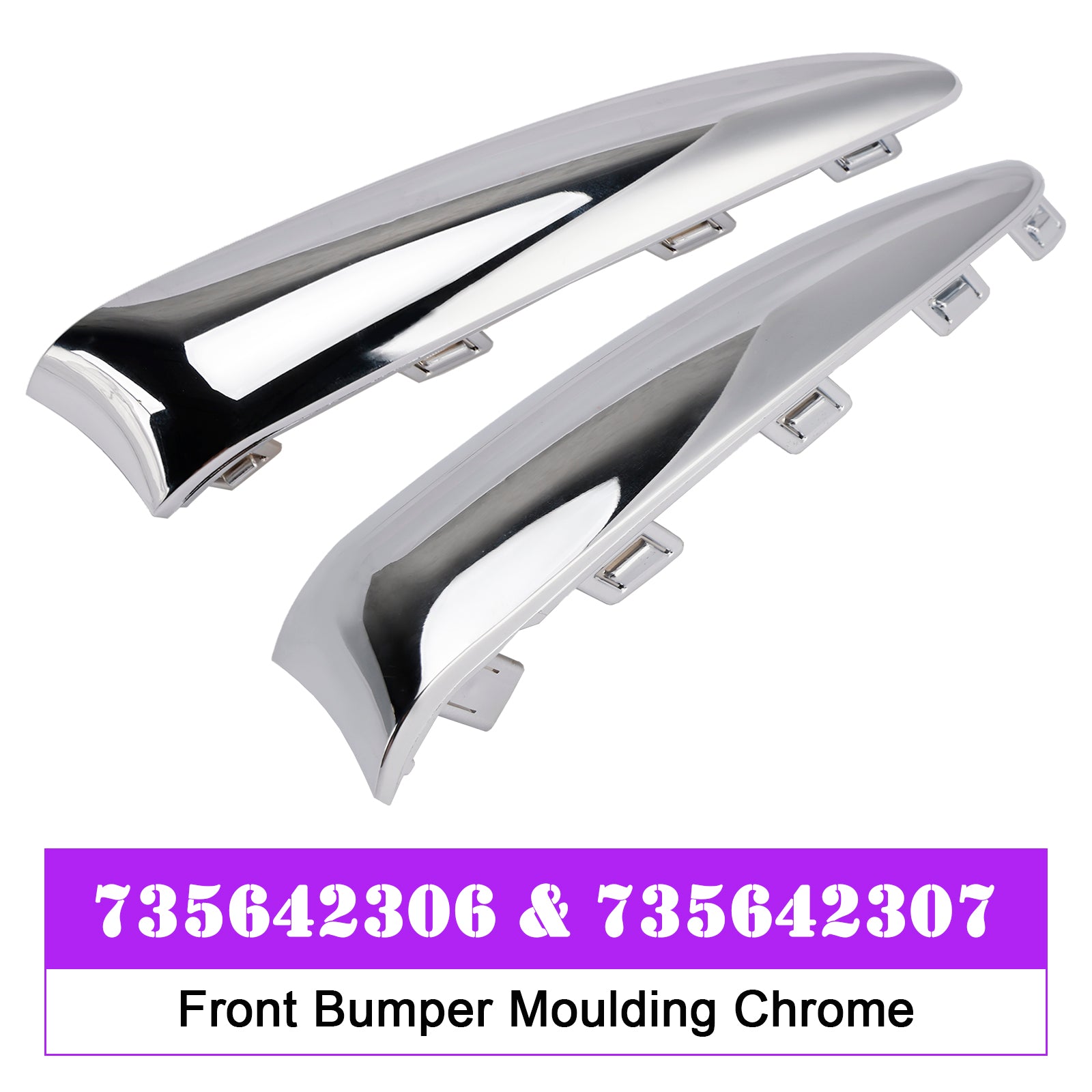 2015.08-2020 Fiat 500 Lounge Left & Right Front Bumper Moulding Chrome