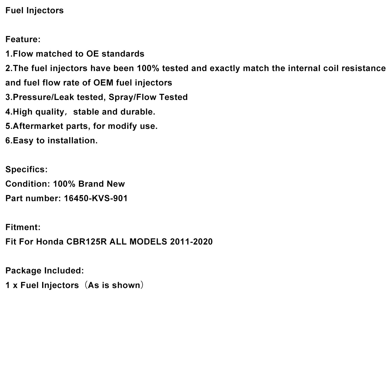 16450-KZR-601 Fuel Injectors For Honda PCX 2012-2014 SH125 2013-2016