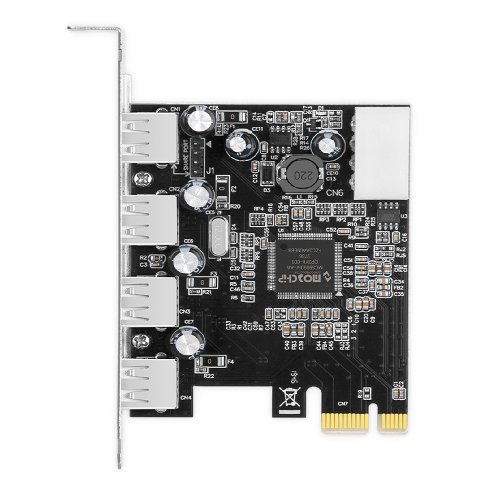 Hub 2.0 PCIe til USB 2.0 Expansion Card Moschip Adapter Card 4pin strømforsyning