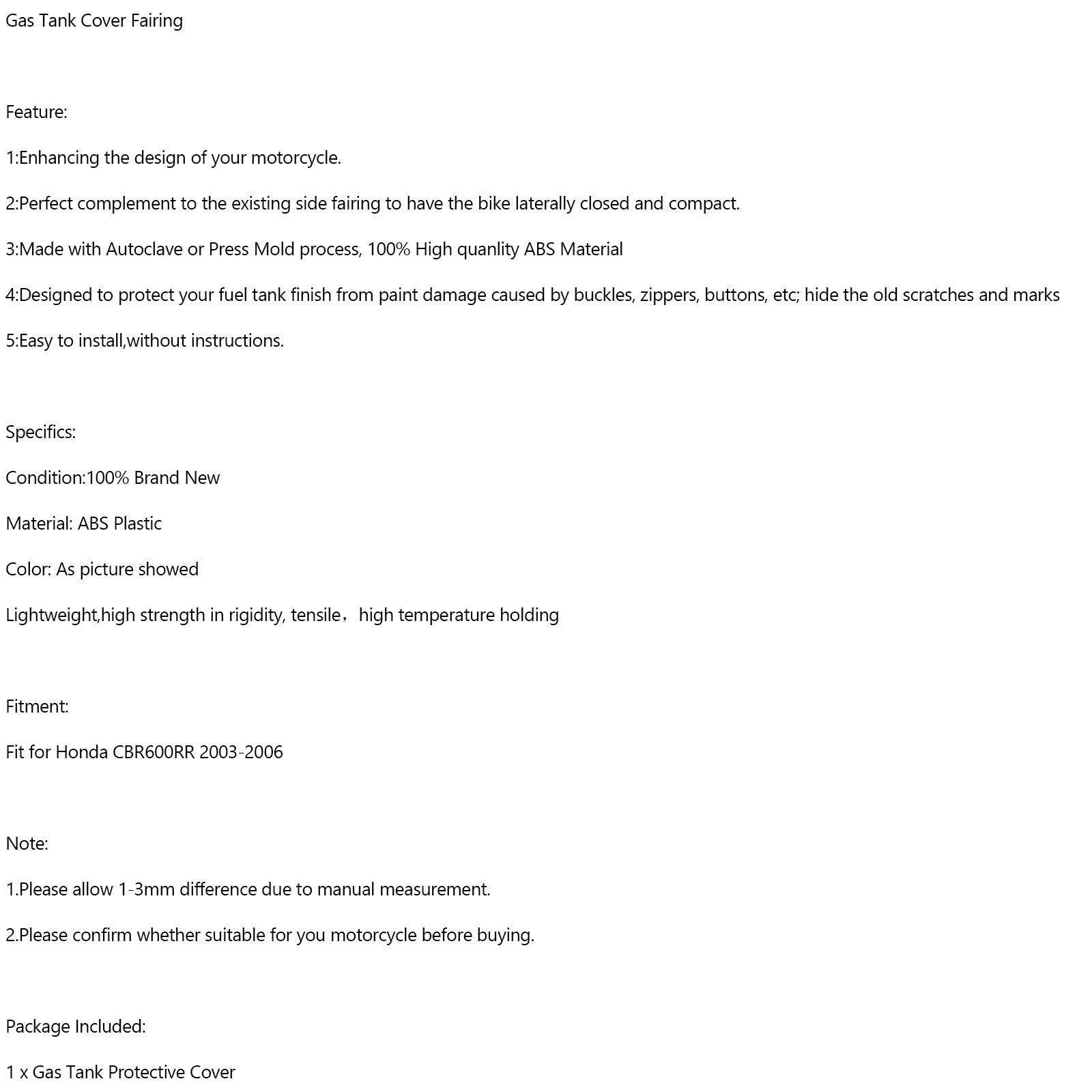 2003-2006 Honda CBR600RR COBAR GAS TANK PANEL FAIRING Protector