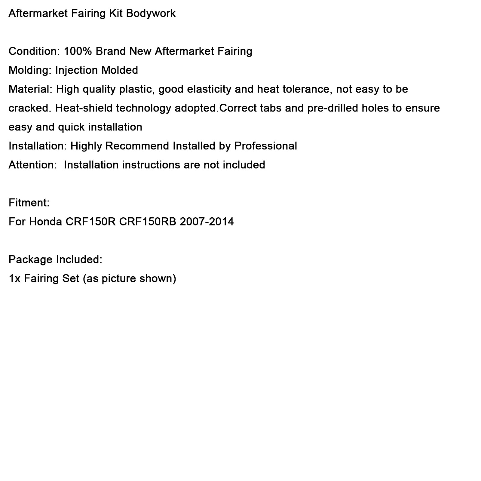 2007-2014 Honda CRF150R/RB Body Plastic Kit Fender Fairing