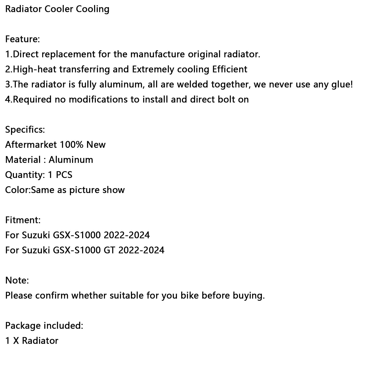 2022-2024 Suzuki GSX-S1000/GT Radiator Motor RefriCer