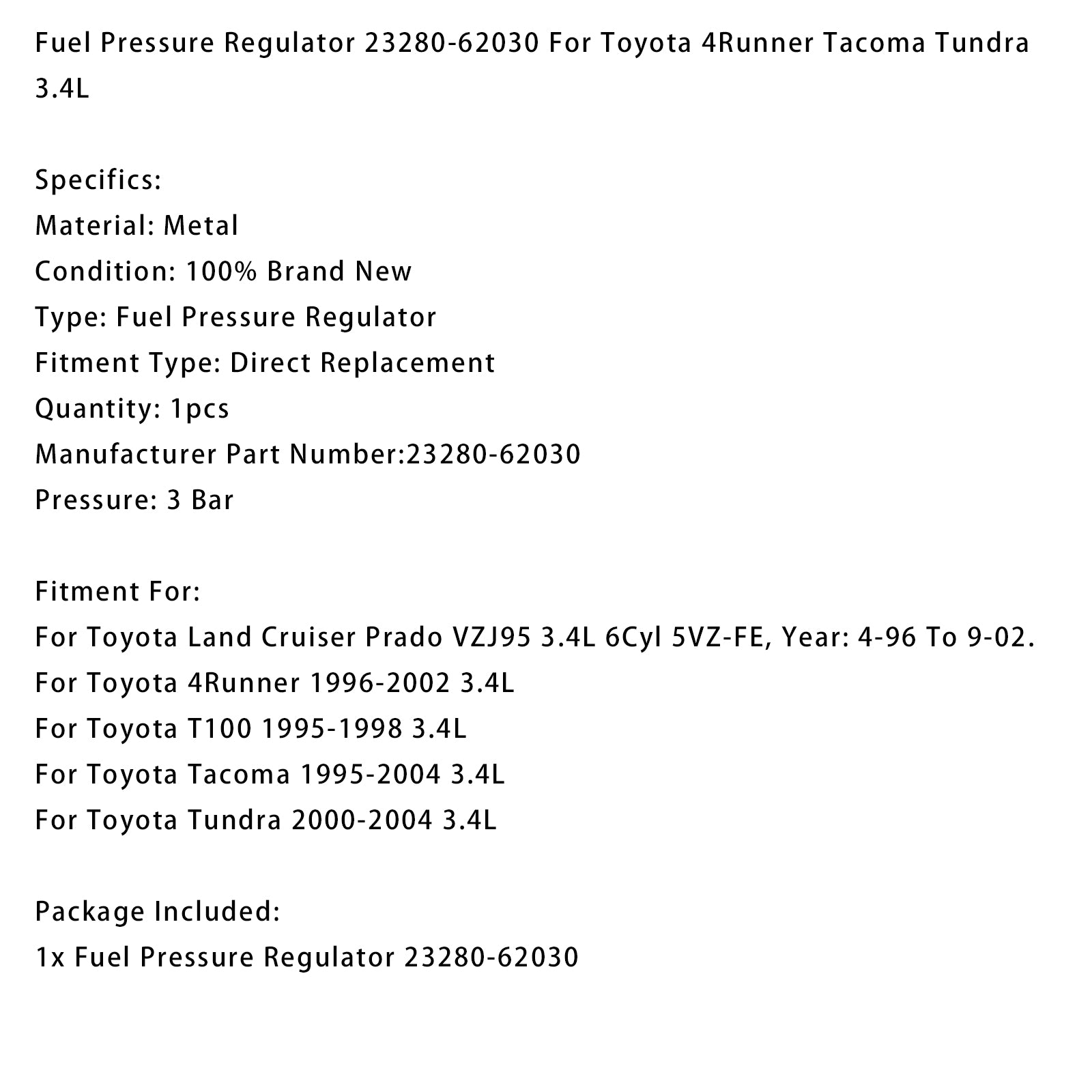 Fuel Pressure Regulator 23280-62030 For Toyota 4Runner Tacoma Tundra 3.4L