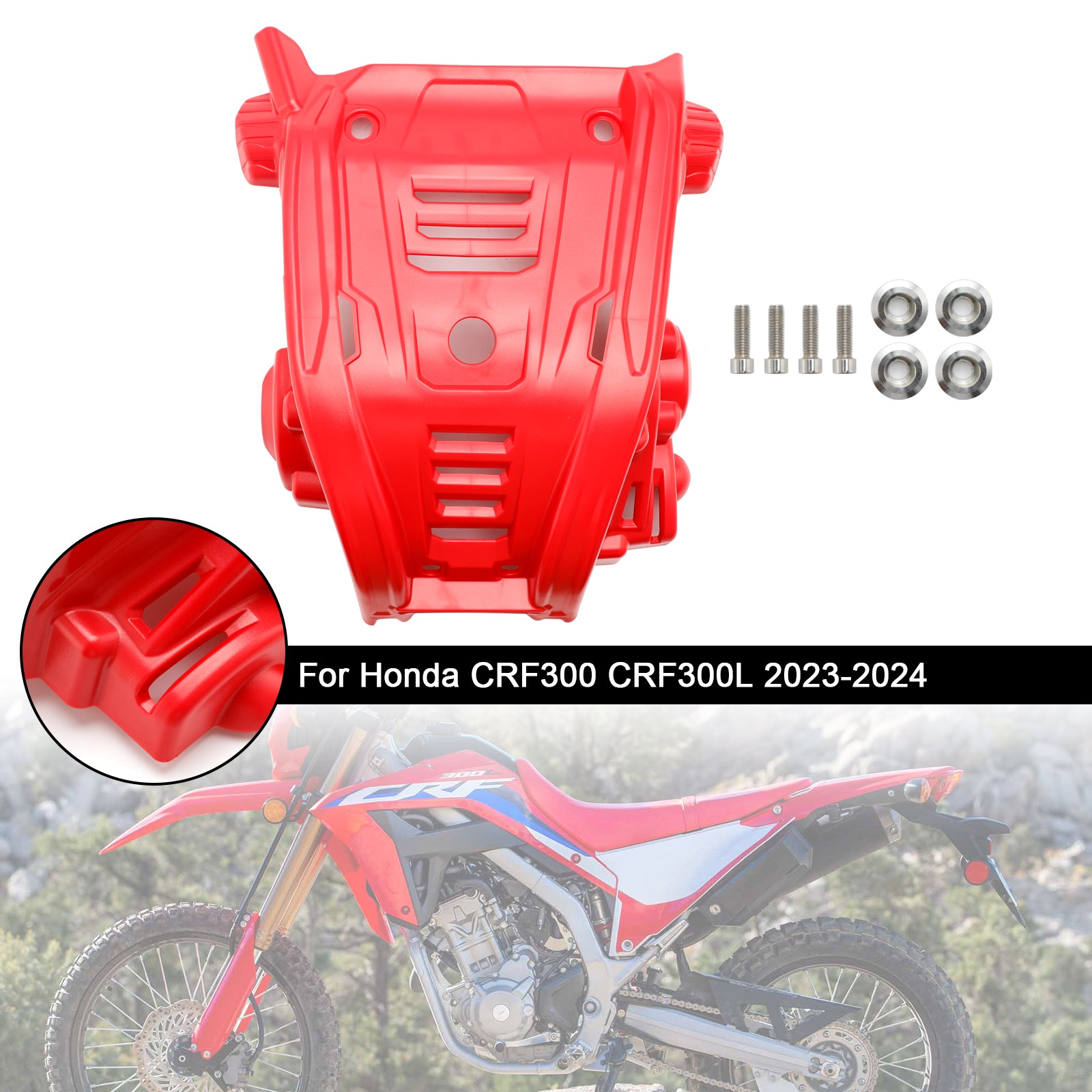 2023-2024 Honda CRF300 CRF300L SKIDPLATT Motorvakt Crack Plastic Plastic