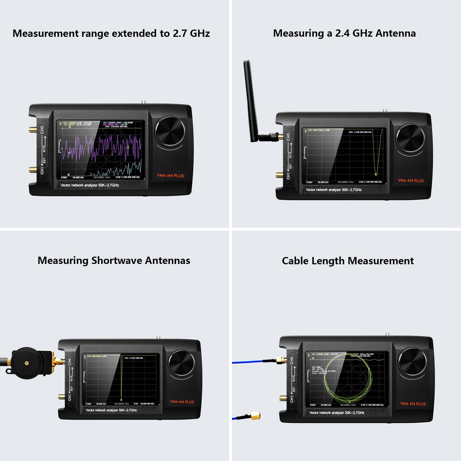 4 inch verbeterde NanoVNA Plus 50 kHz-2,7 GHz draagbare vectornetwerkanalysator