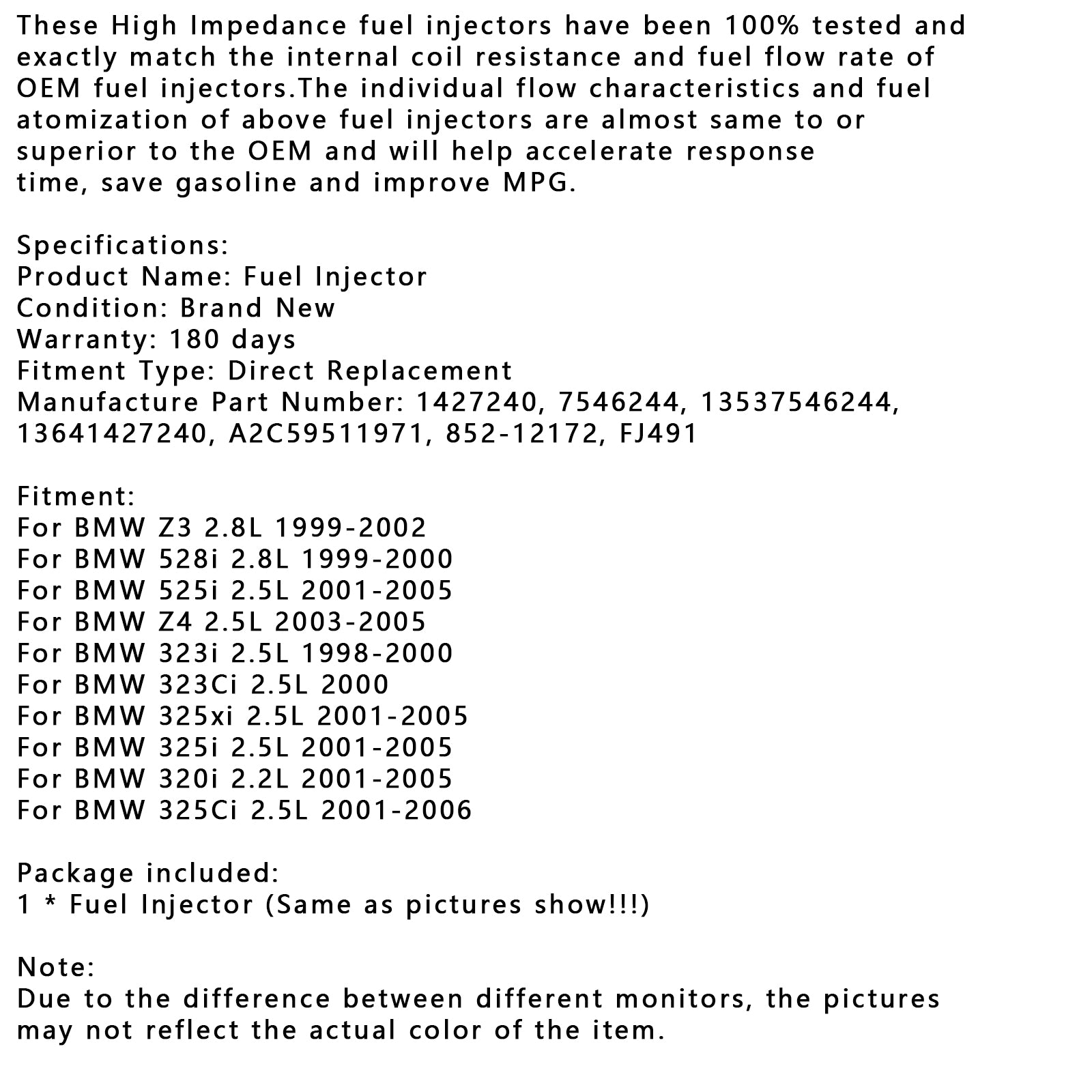 1PCS Injecteur de carburant 13537546244 FIT BMW 325XI 325I 320I 325CI 525I 2001-2005