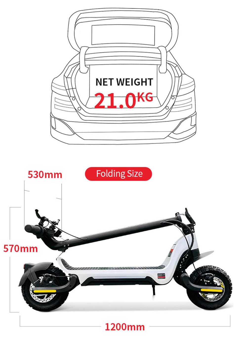 800W ELEKTRISCHE SCOOTER OPVOUWBARE E-SCOOTER 50 KM BEREIK 10" OFF-ROAD 15AH 45 KM/U