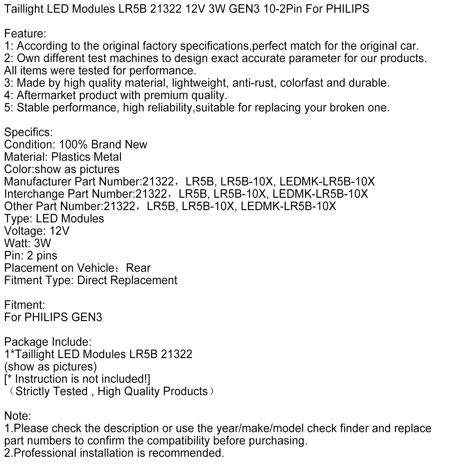 Taillight LED Modules LR5B 21322 12V 3W GEN3 10-2Pin For PHILIPS