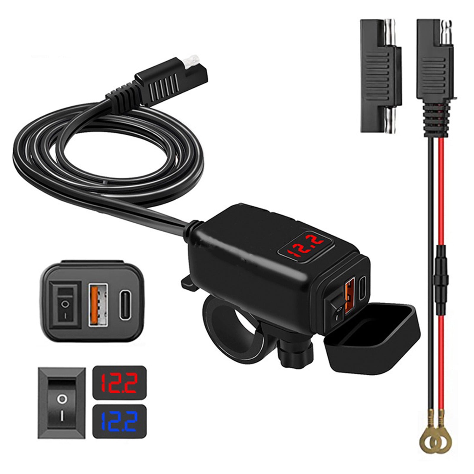 MOTORCYCLE USB SUPER FAST LARGARELEGEBAR HOLDER PD+QC3.0 TPYE-C Power Adapter