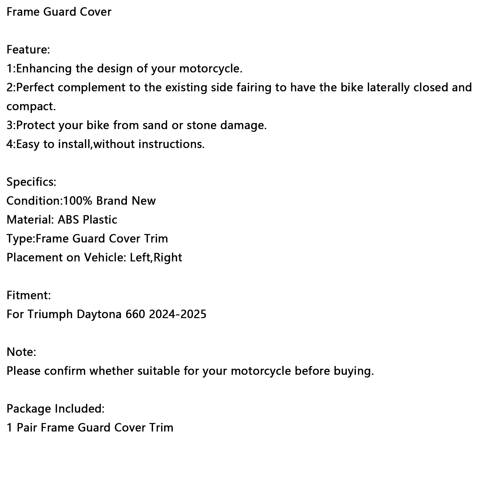 2024-2025 Daytona 660 Frame Zijstempelafdekking Paneelbescherming Kuip