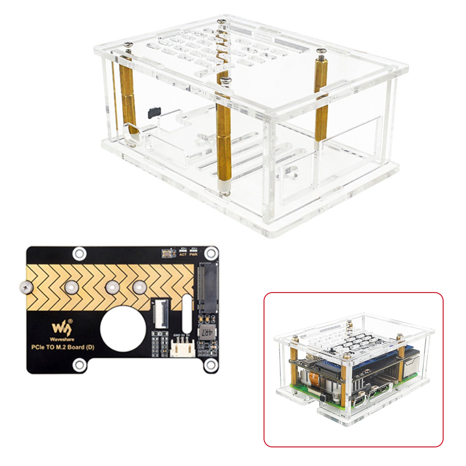 Raspberry Pi5 PCI-E Adapterbehuizing PCIe naar M.2 Adapterkaart Acrylboxradiator