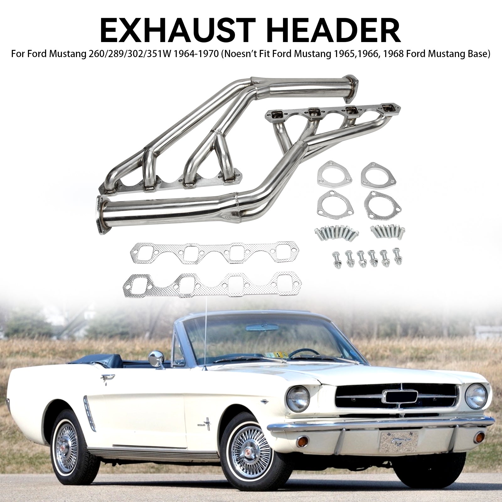 Colector de cabecera compatible con Mustang 260/289/302 V8 64-70 Tri-y Header de acero inoxidable