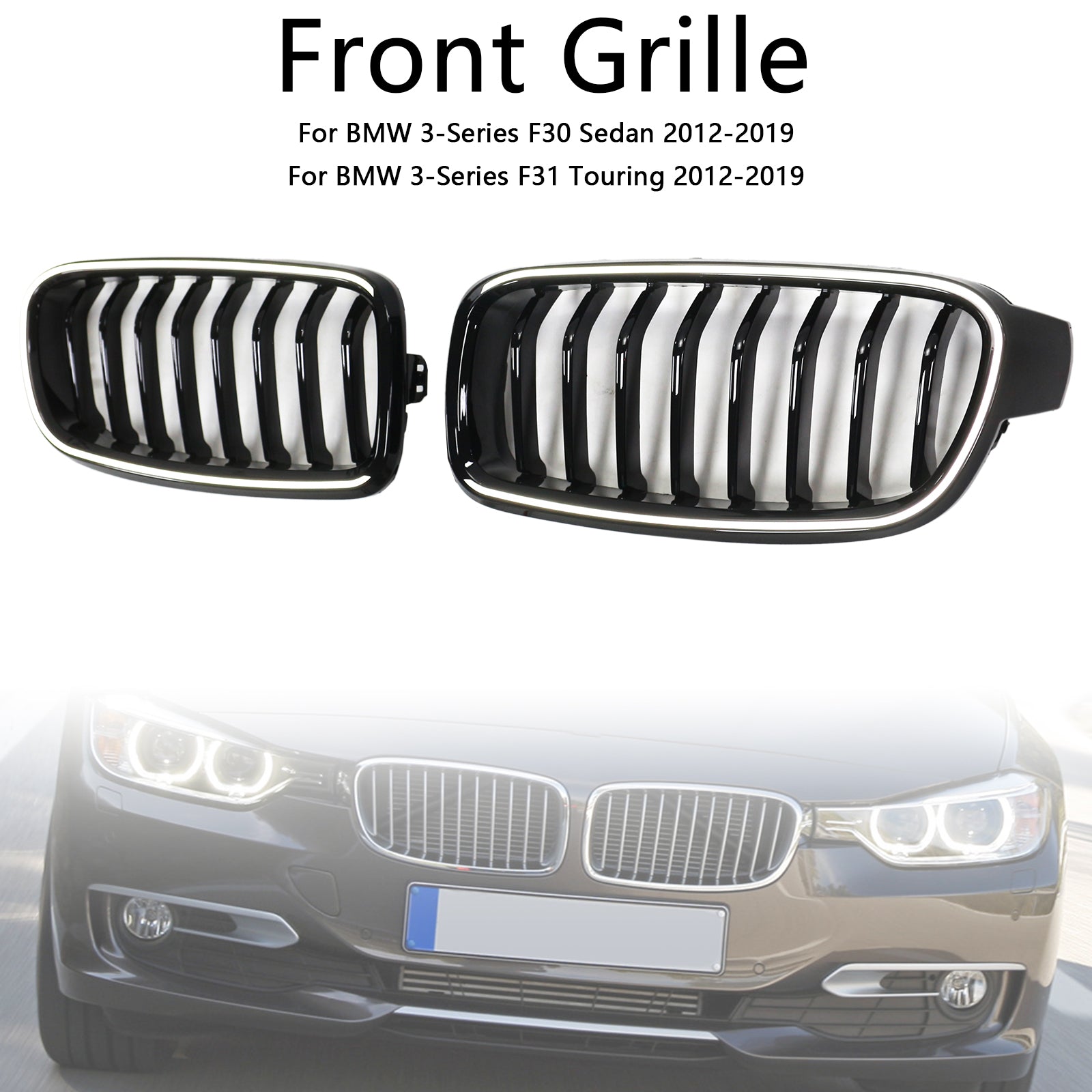Parrilla frontal negra brillante para BMW Serie 3 F30 F31 F35 2012-2019
