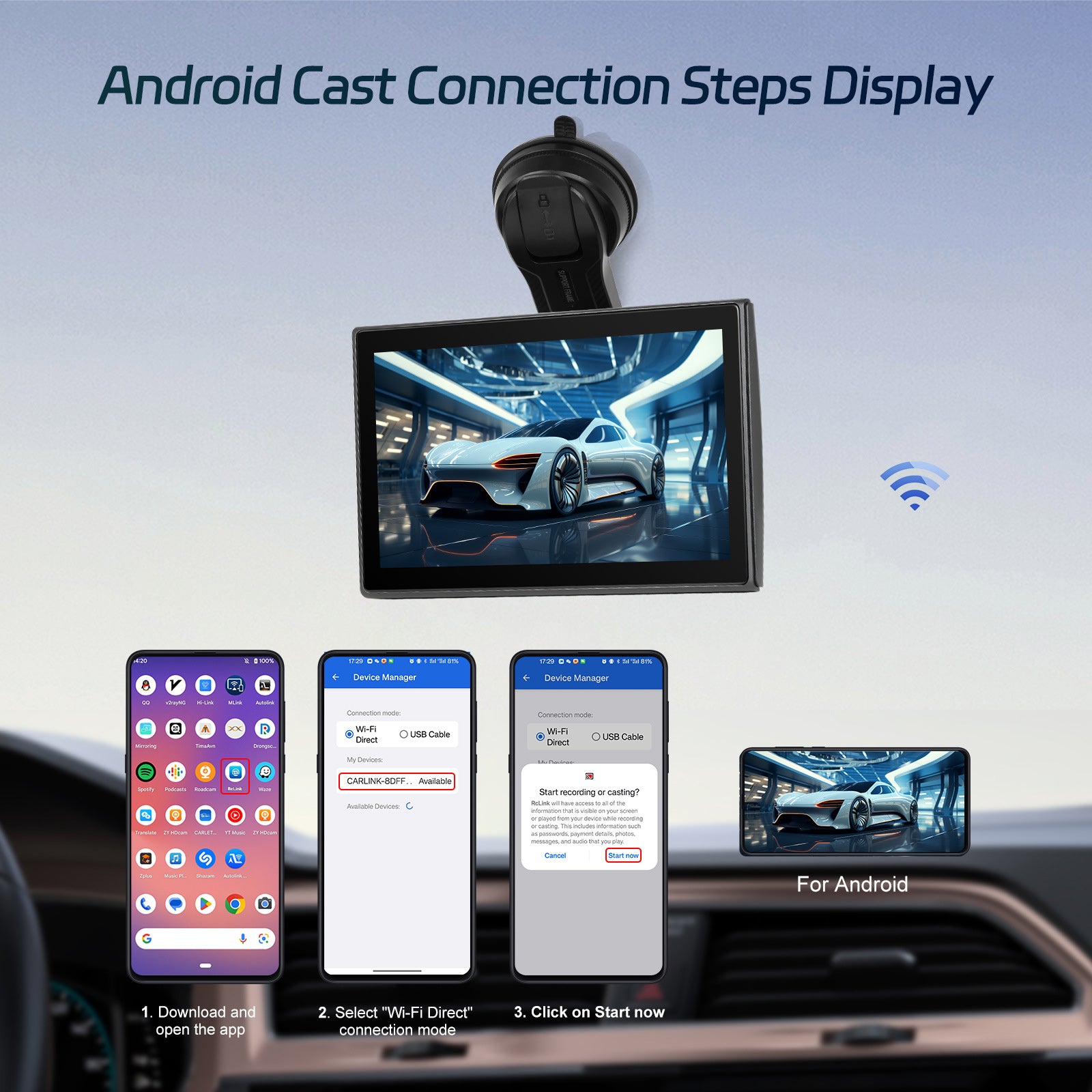 7-inch volledig touchscreen Apple CarPlay Android Auto Switching Display AHD-camera