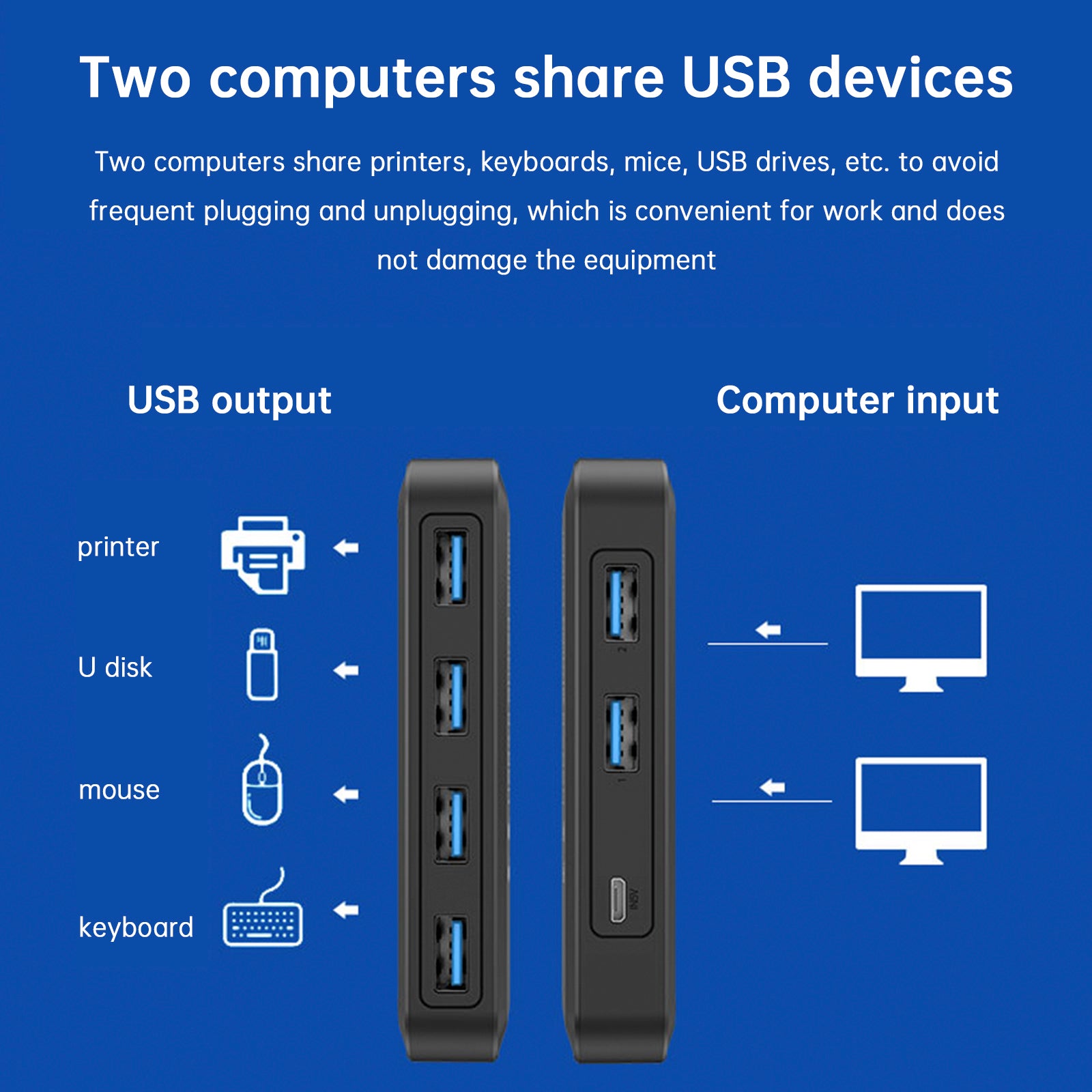 Conmutador USB3.0 Impresora de 2 entradas y 4 salidas Dispositivo para compartir Computadoras duales Compartir