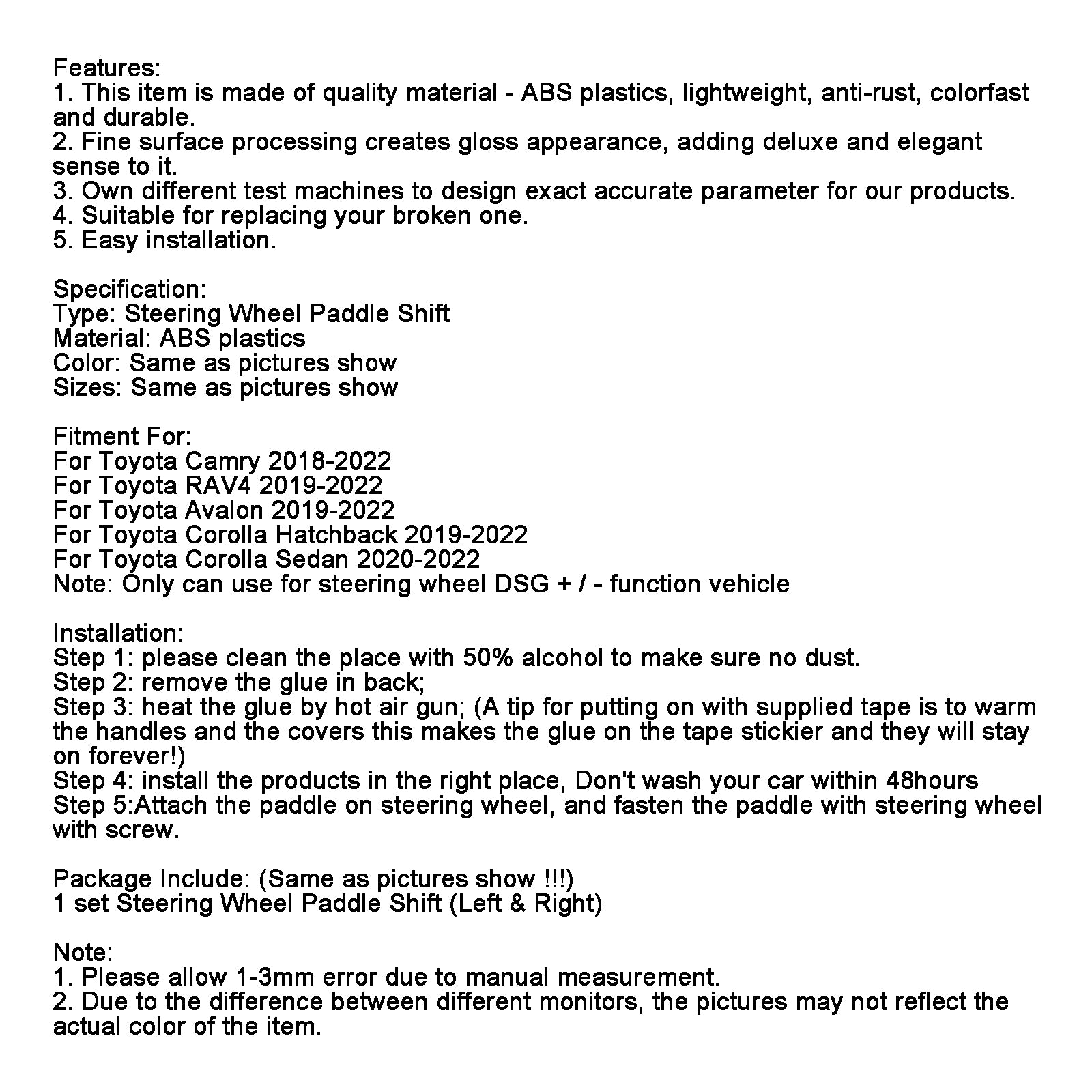 2pcs Red Wheel Roddle Shifter Extension Fit Toyota Camry Avalon Corolla