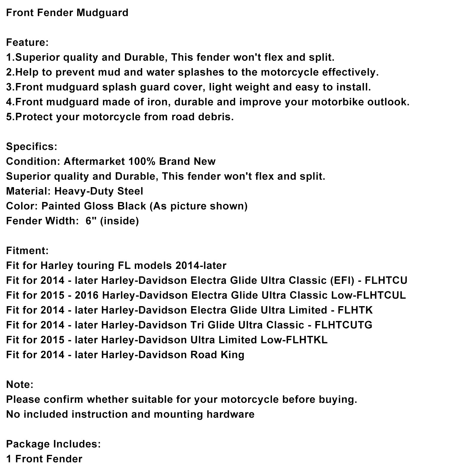 014+ Harley-Davidson Electra Glide Ultra Limited - FLHTKStalen voorspatbordspatbord