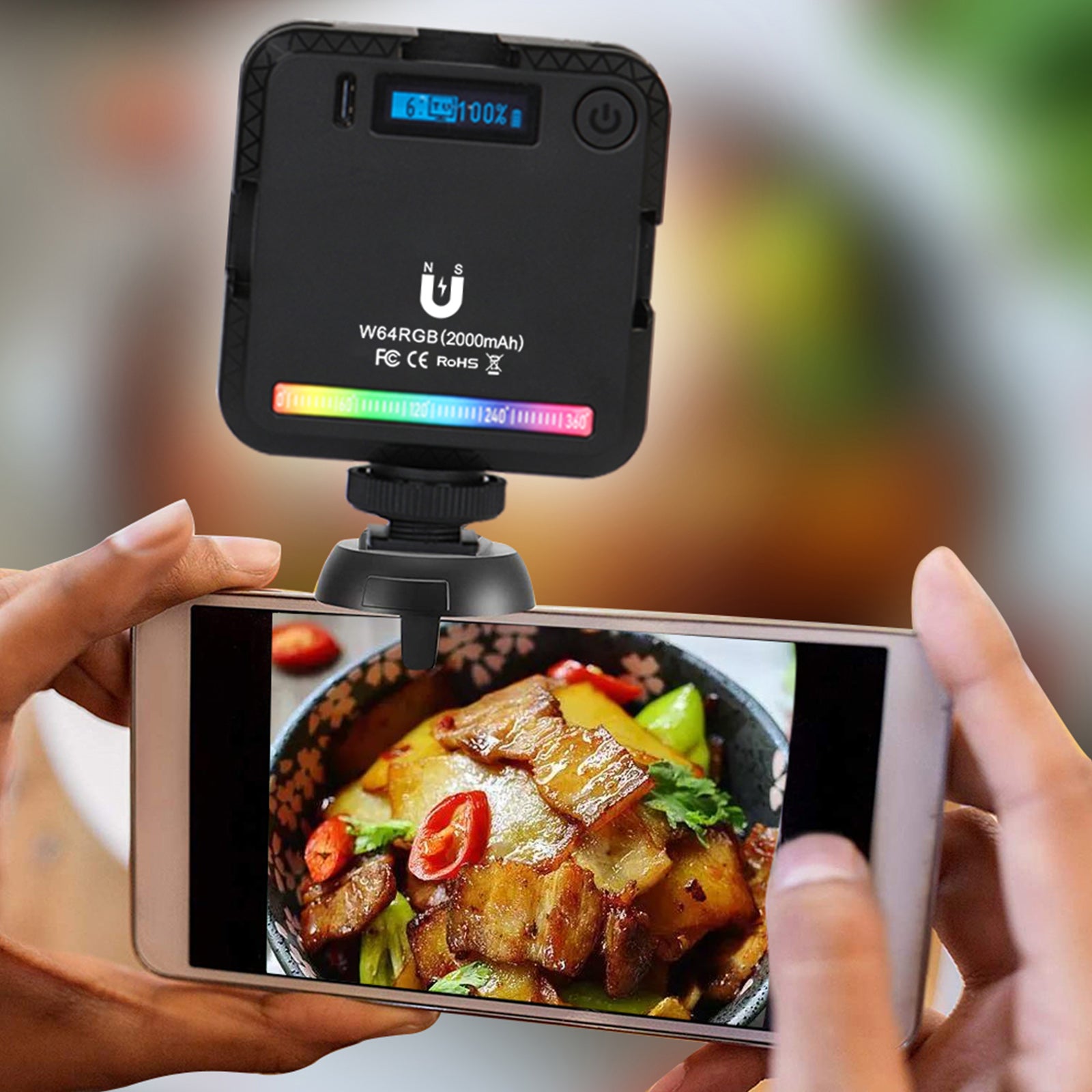 W64 RGB LED-videolicht, invullicht, videocamera, mobiele telefoon, live schoonheid, buiten