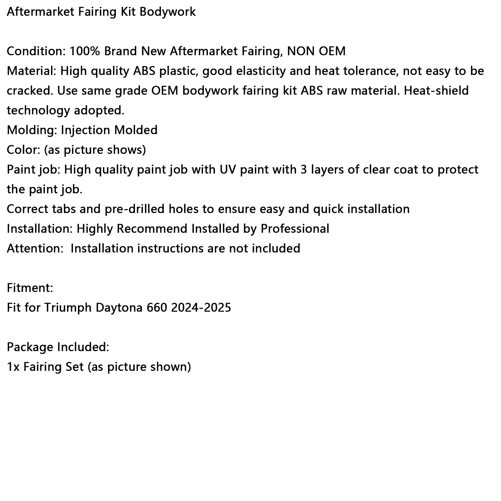 Injection Bodywork Fairing Kit for Daytona 660 2024-2025