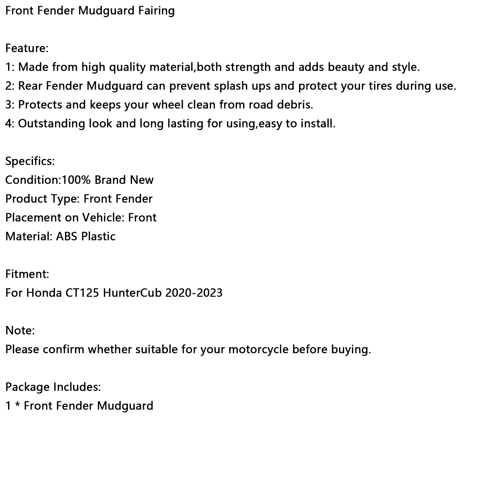 2020-2023 Honda CT125 Hunter Cub Front Fender Mudguard Fairing