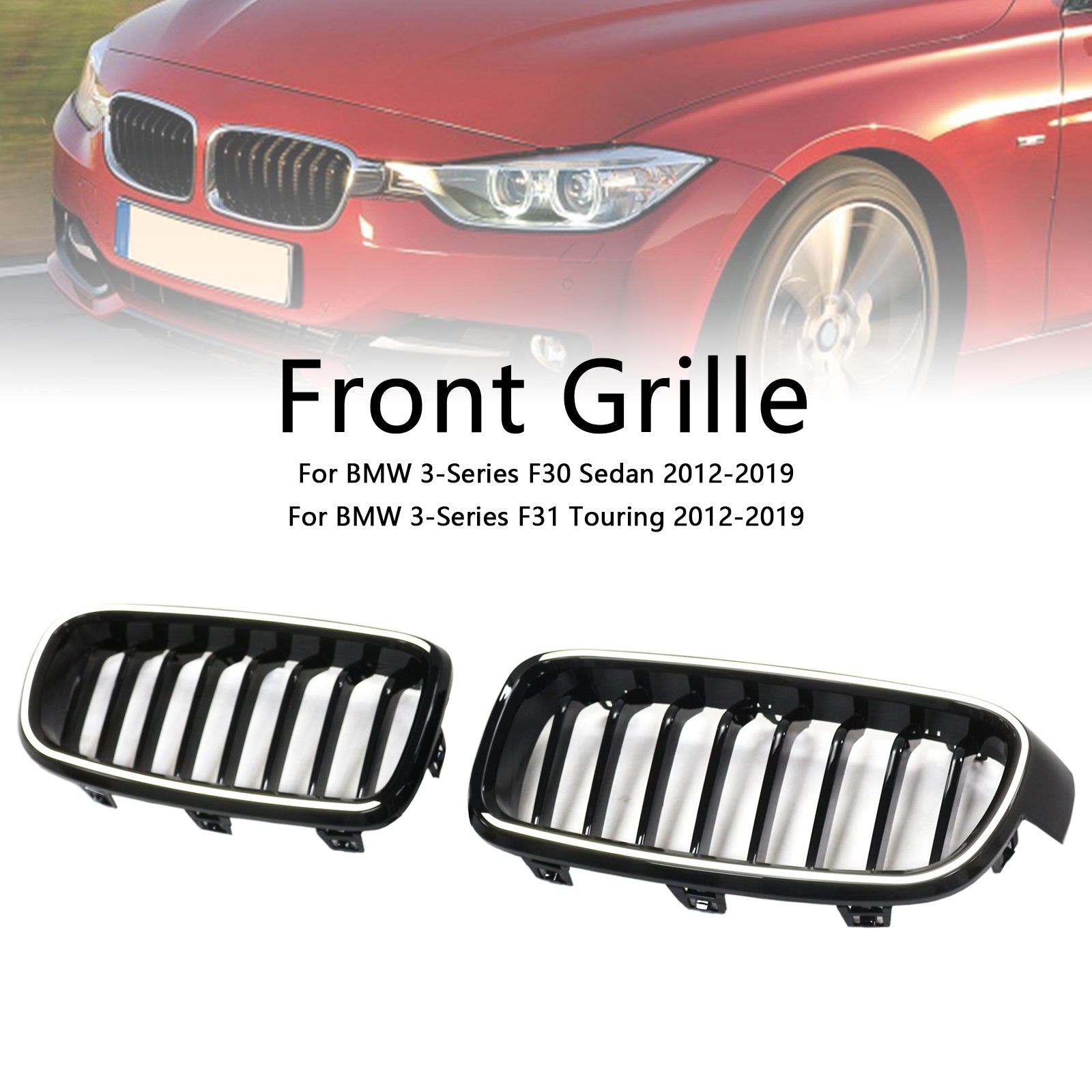 Parrilla frontal negra brillante para BMW Serie 3 F30 F31 F35 2012-2019