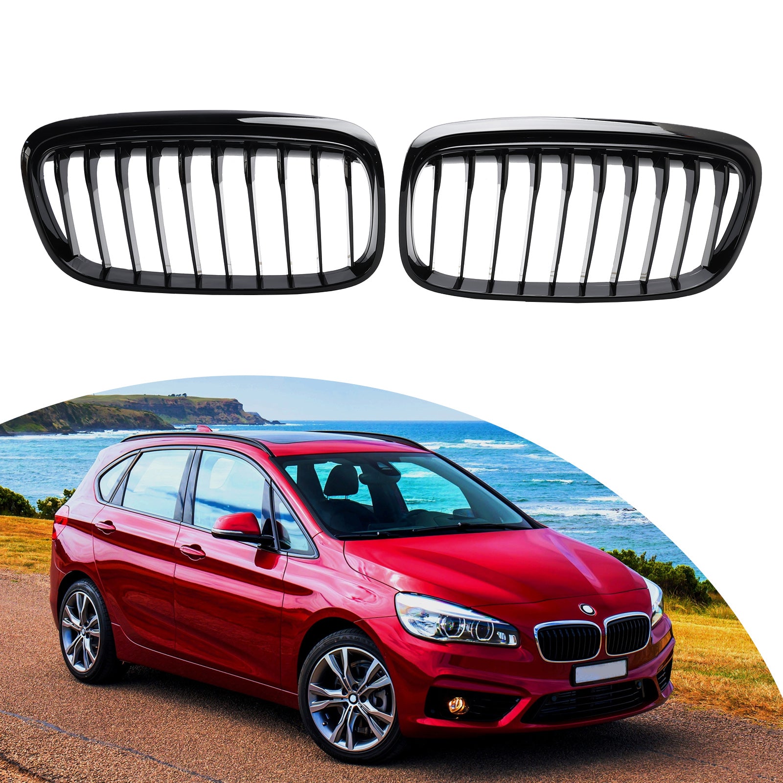 Gloss Black Front Grill Grill Fit BMW 2 Series Gran Tourer F45 F46 2015-2018